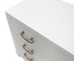 Baker Three-Drawer White Lacquer Cloth Cabinet Brass Pulls
