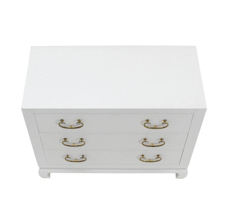 Baker ThreeDrawer White Lacquer Cloth Brass Pulls For Sale at 1stDibs