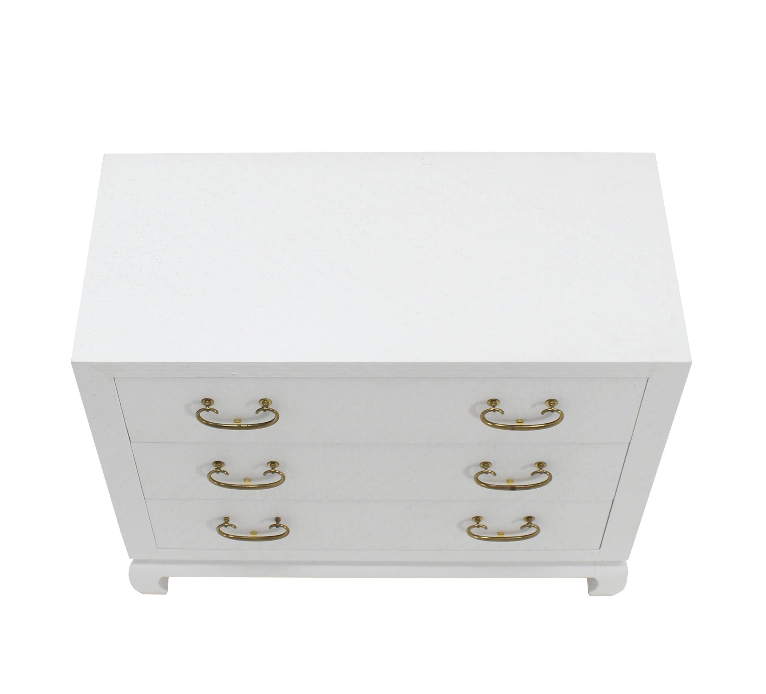 American Baker Three-Drawer White Lacquer Cloth Cabinet Brass Pulls