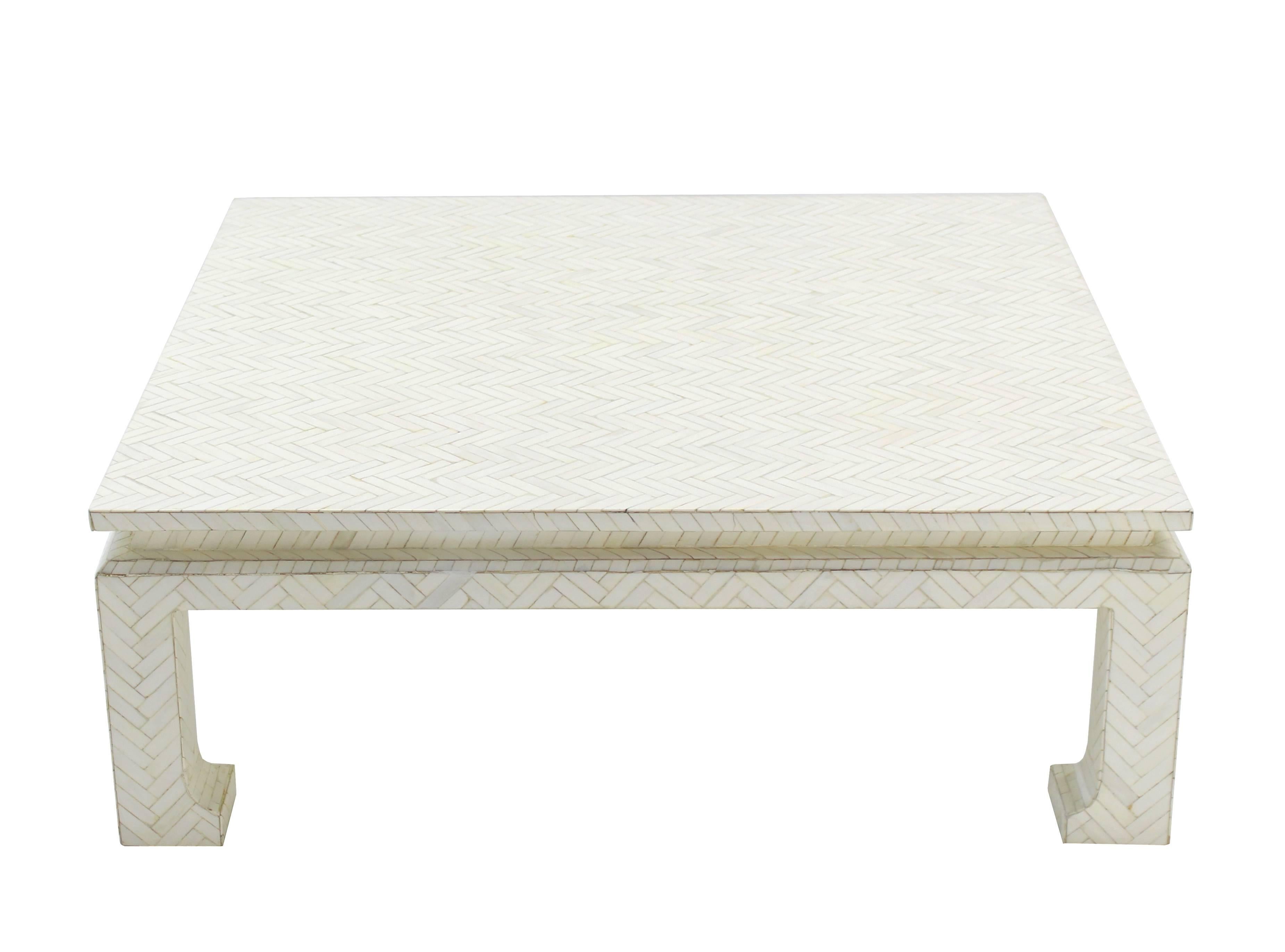 Very nice Mid-Century Modern white bone tile square coffee table.