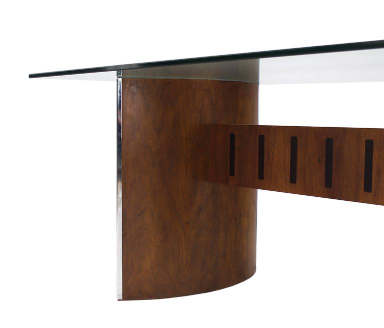 Glass Top Curved Walnut Base Dining Table at 1stDibs