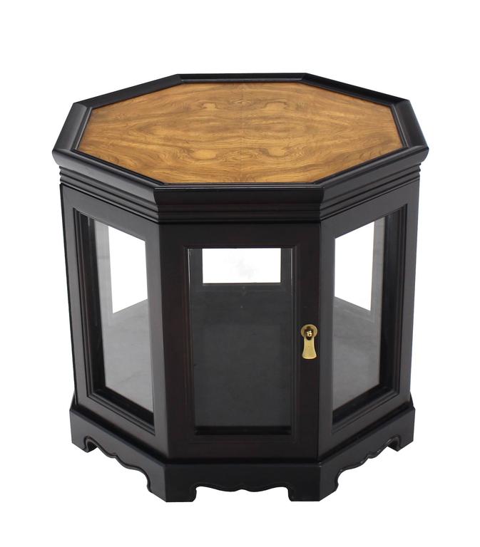 Hexagon Black with Burl Wood Top Side Table For Sale at 1stDibs
