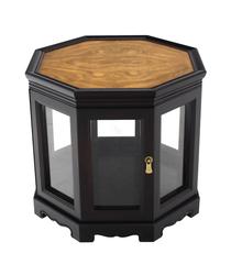 Octagonal Black with Burl Wood Top Cabinet Side Table