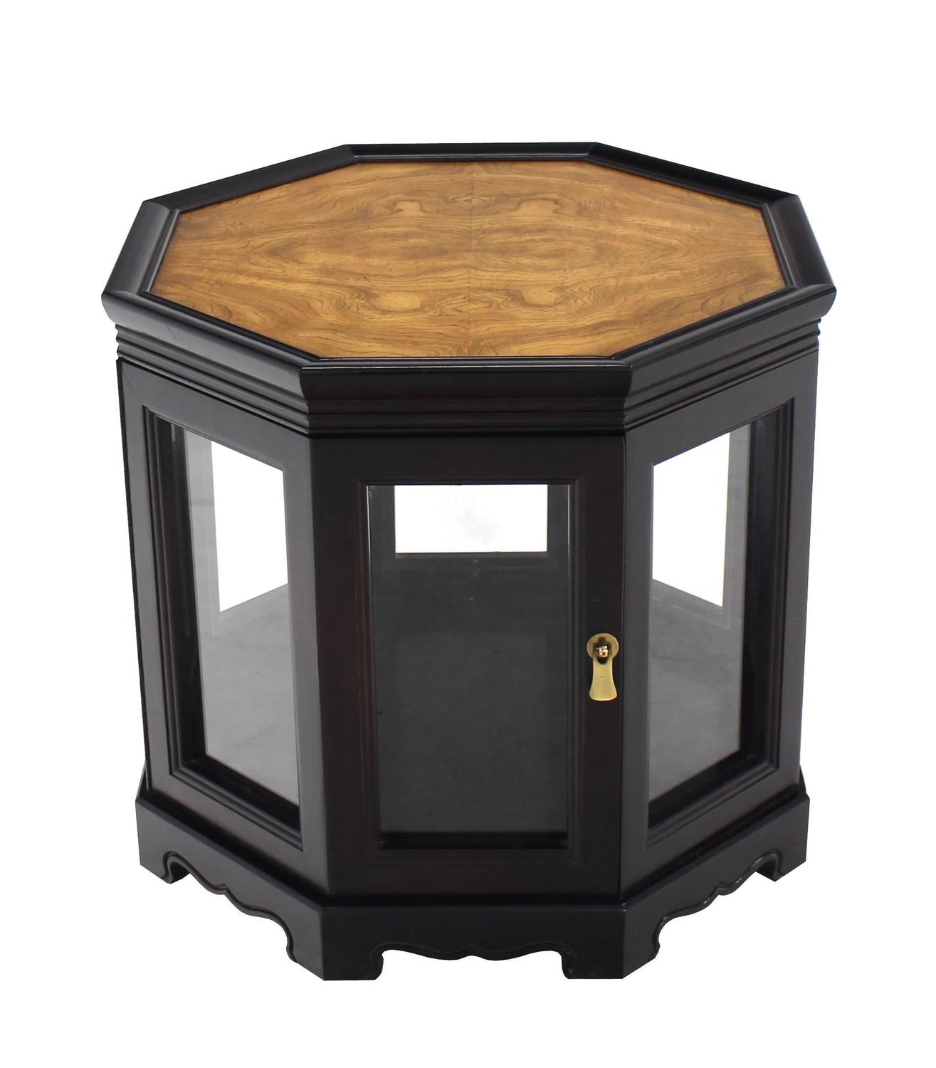 Hexagon Black with Burl Wood Top Cabinet Side Table For ...
