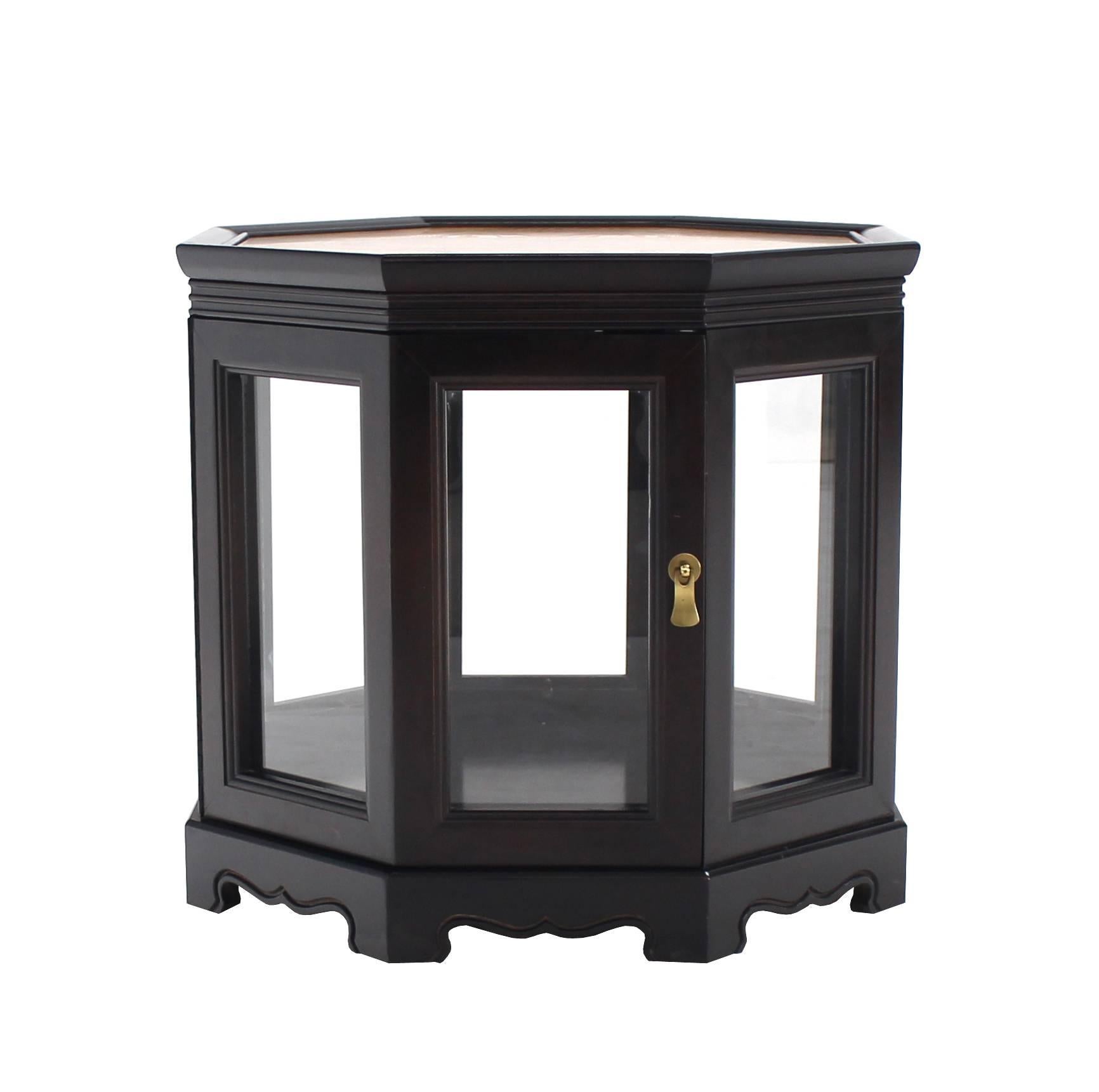 20th Century Octagonal Black with Burl Wood Top Cabinet Side Table For Sale