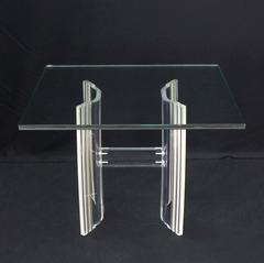 Lucite Base Sqaure Glass Top Occasional Side Table