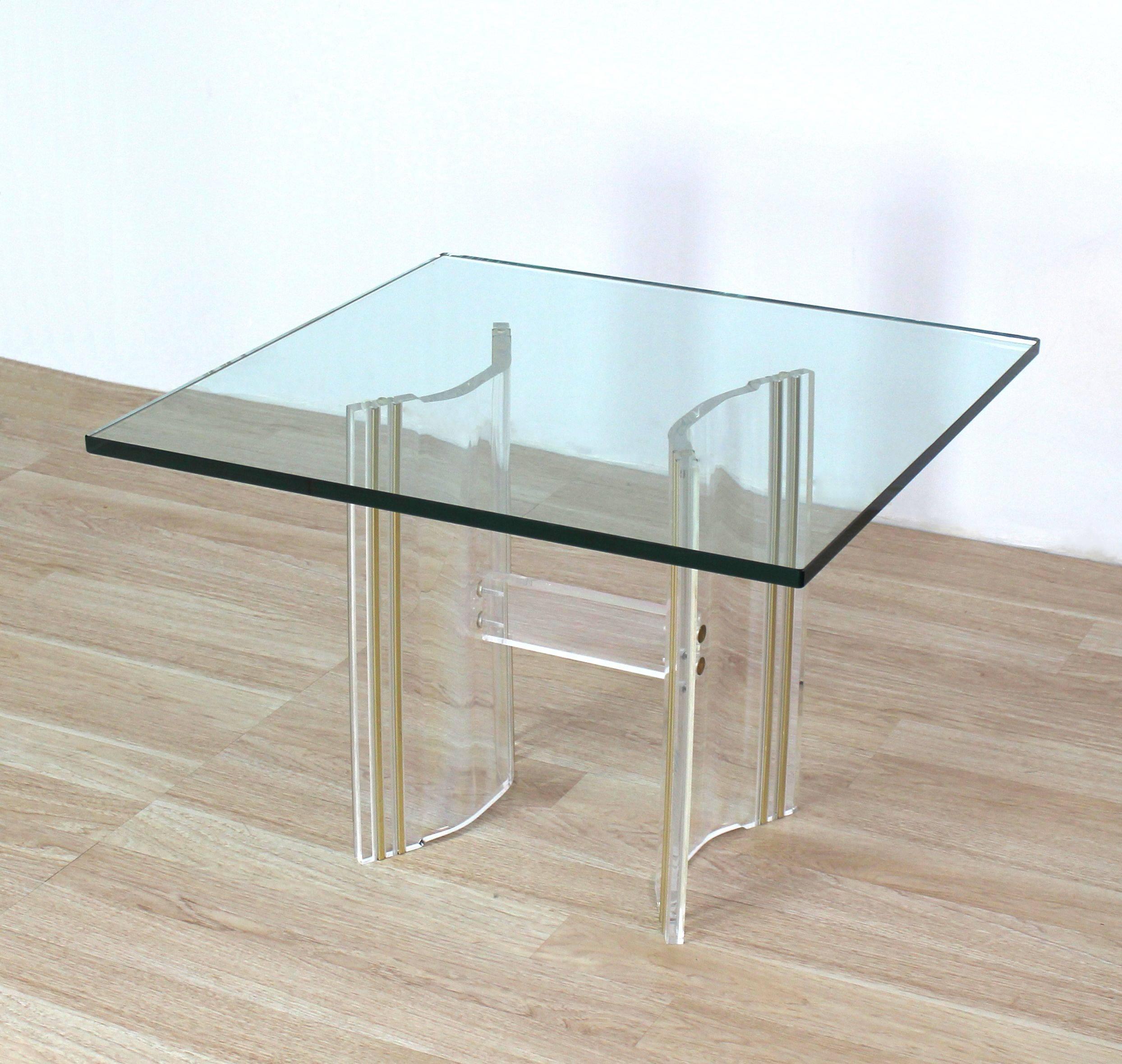 Mid-Century Modern Lucite Base Sqaure Glass Top Occasional Side Table For Sale