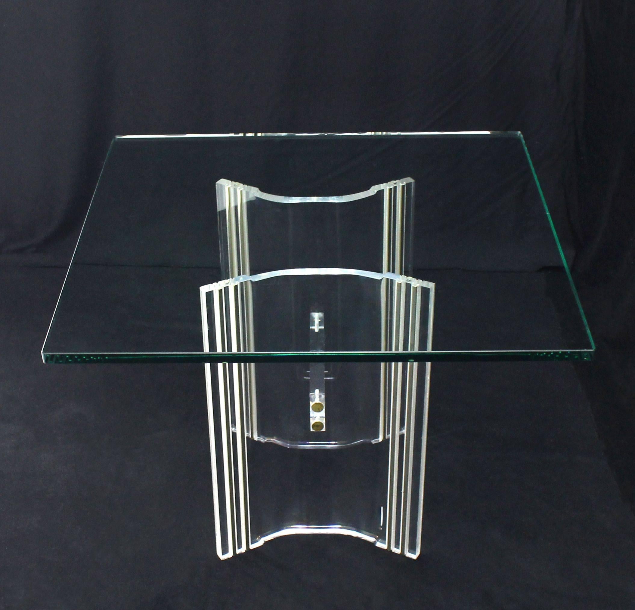 American Lucite Base Sqaure Glass Top Occasional Side Table For Sale