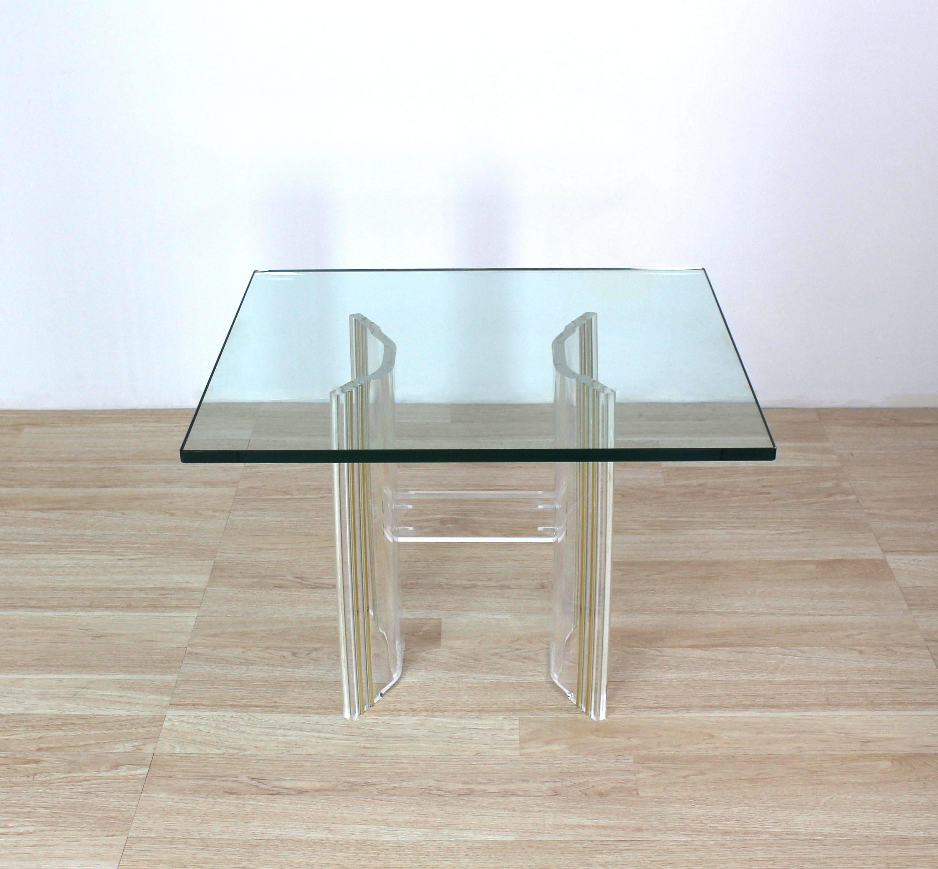 Lucite Base Sqaure Glass Top Occasional Side Table For Sale 2