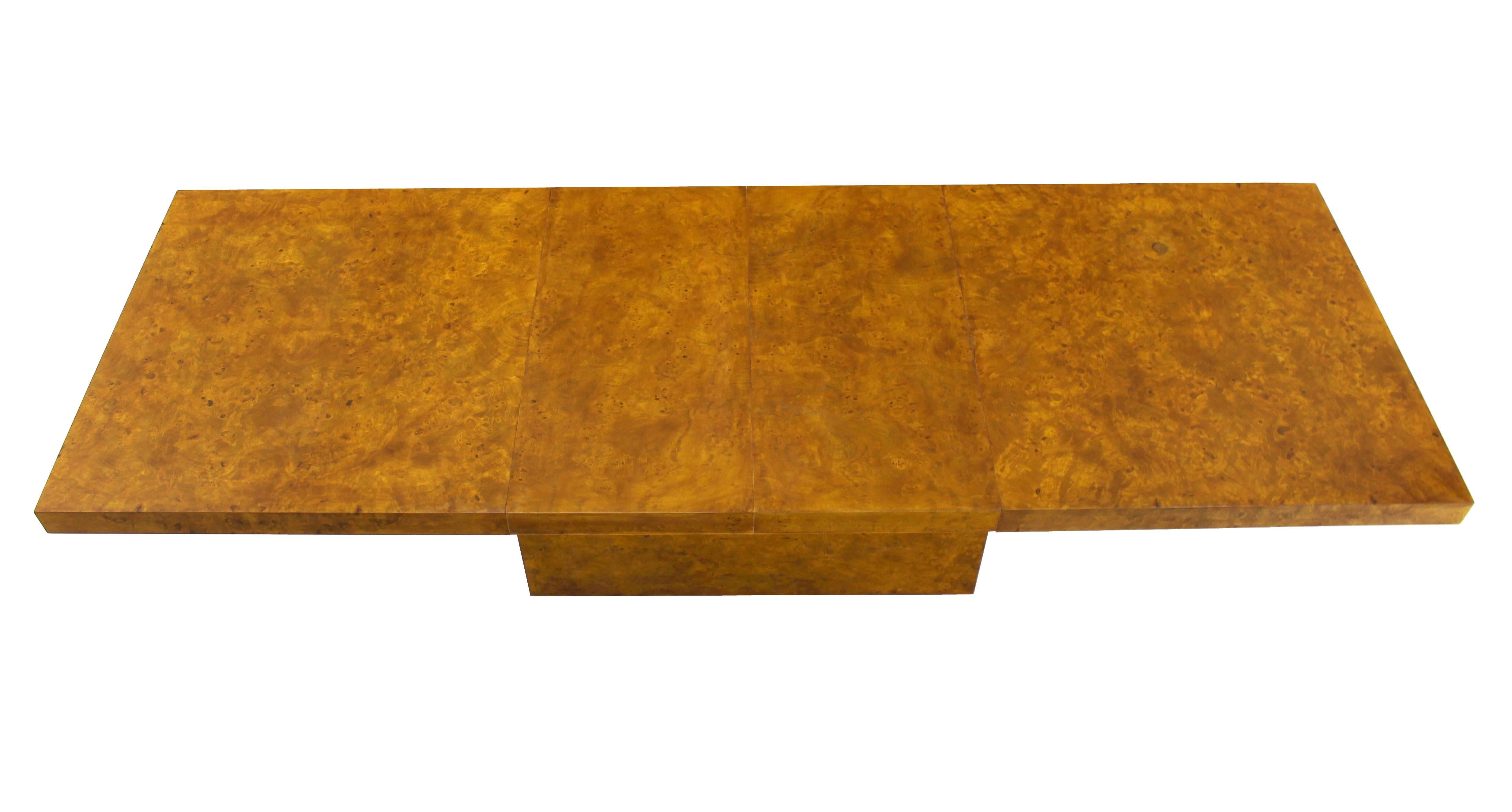 Mid-Century Modern Burl Wod Single Pedestal Dining Table