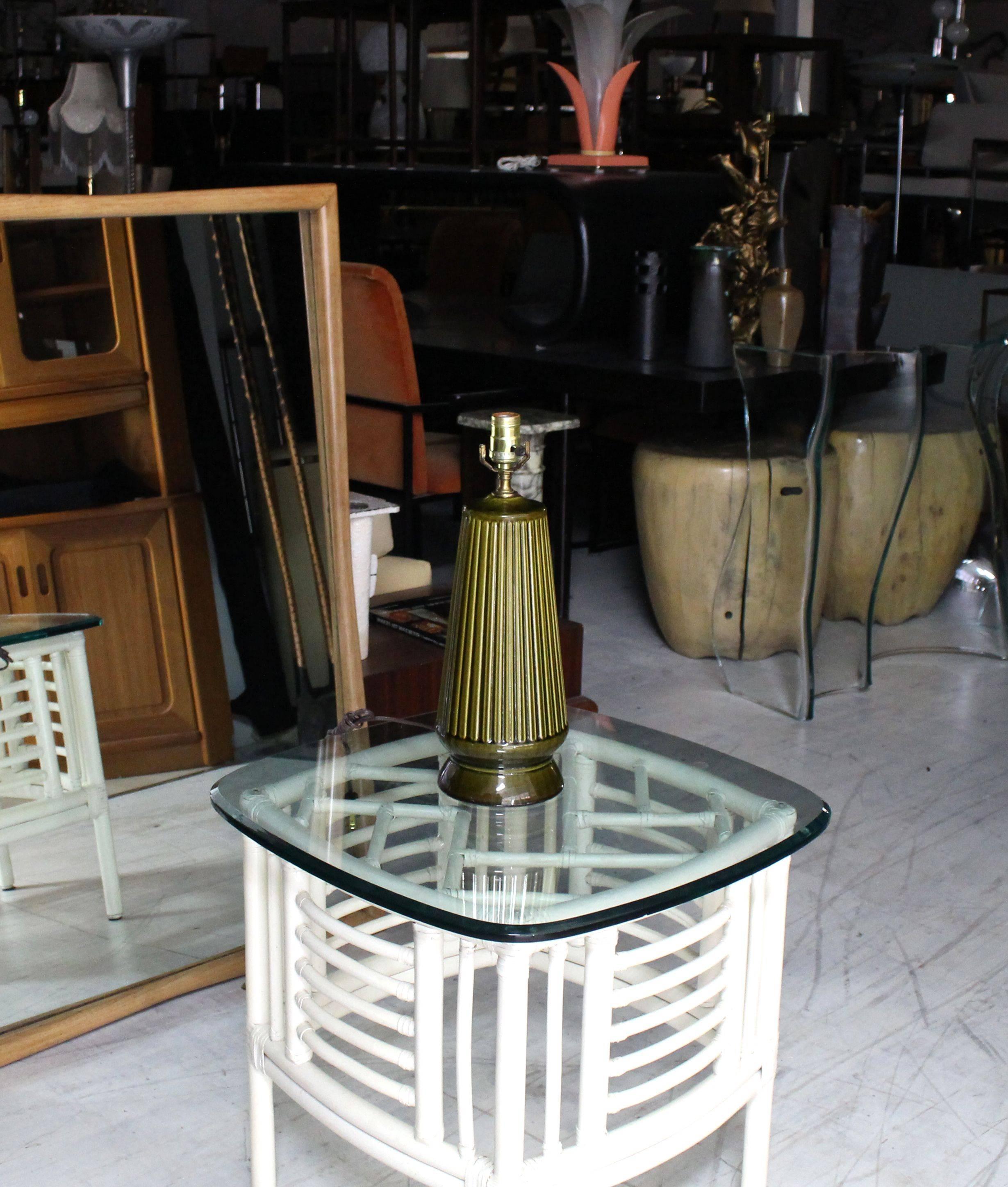 Nice fluted vase shape glazed pottery table lamp.