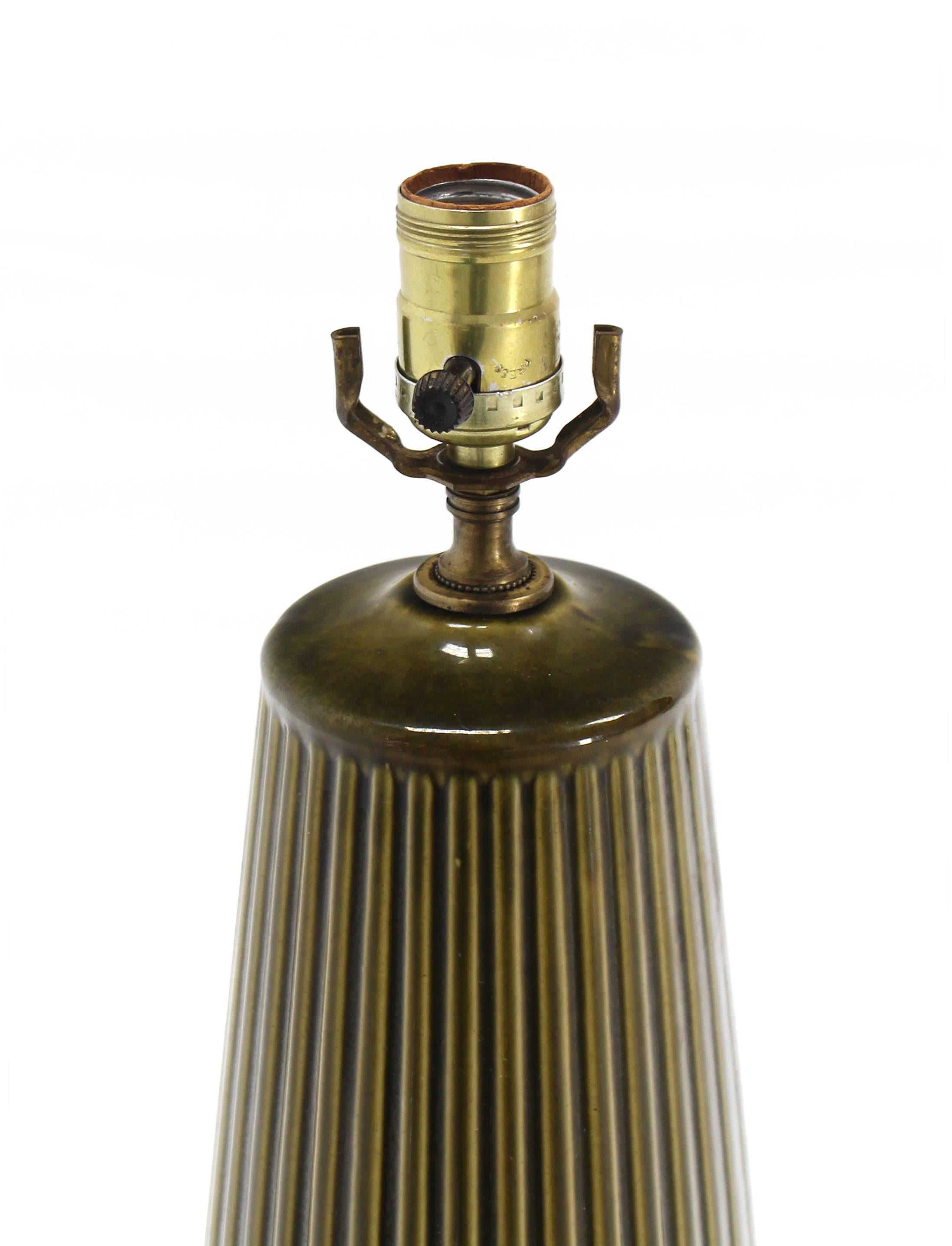American Art Potery Green Glase Table Lamp For Sale