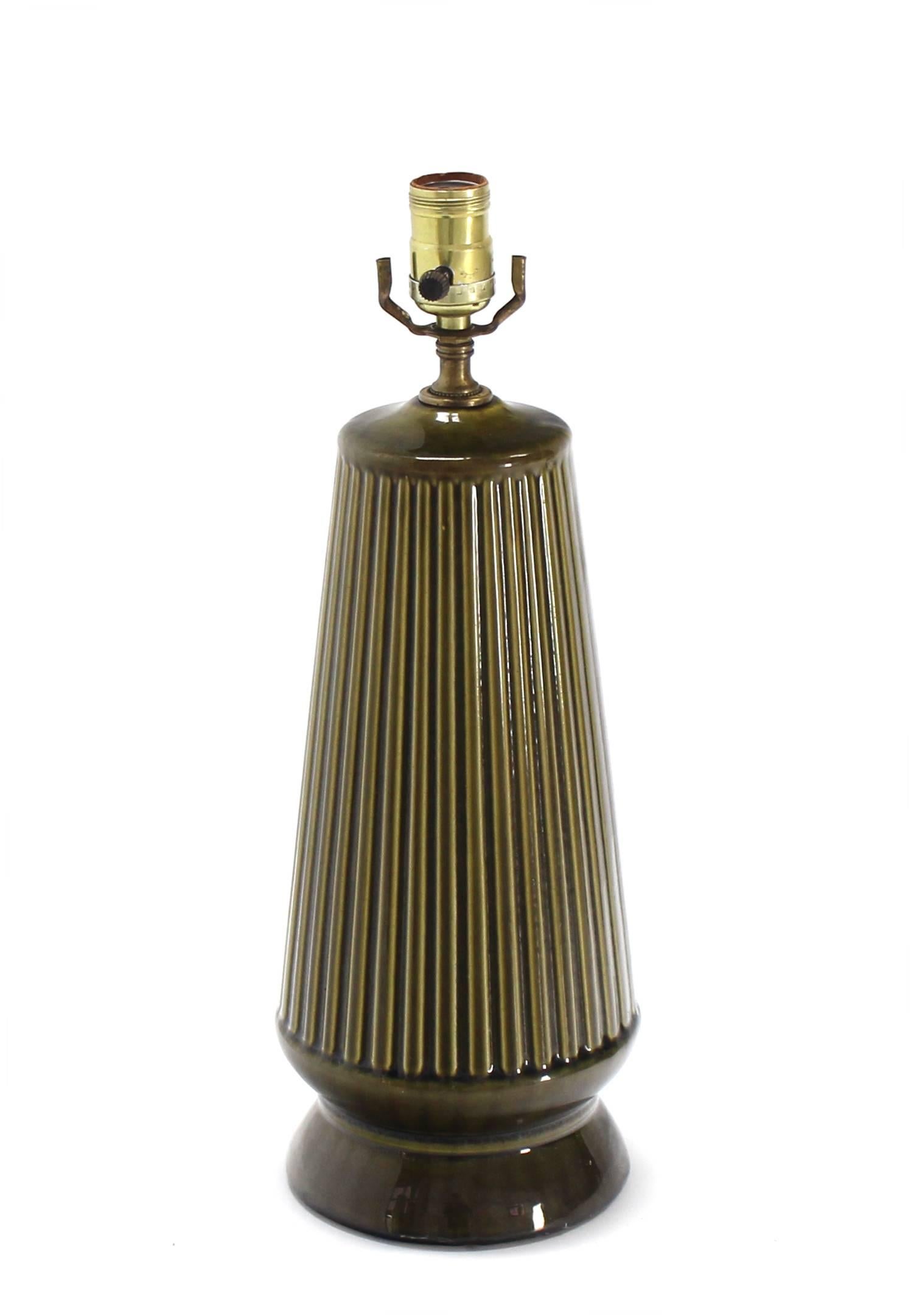 20th Century Art Potery Green Glase Table Lamp For Sale