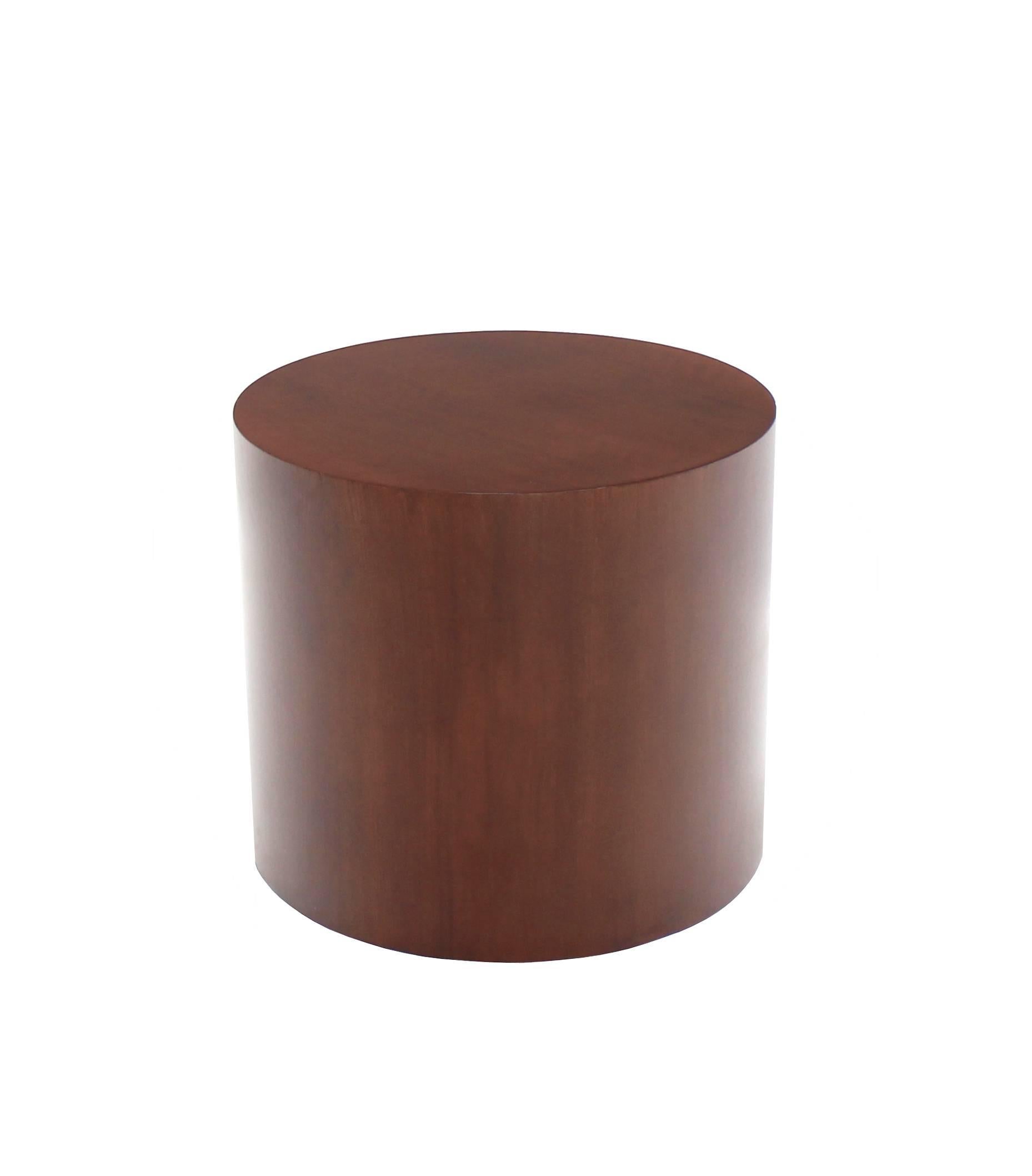 20th Century Pair of Walnut Round Drum Shape End Tables Pedestals