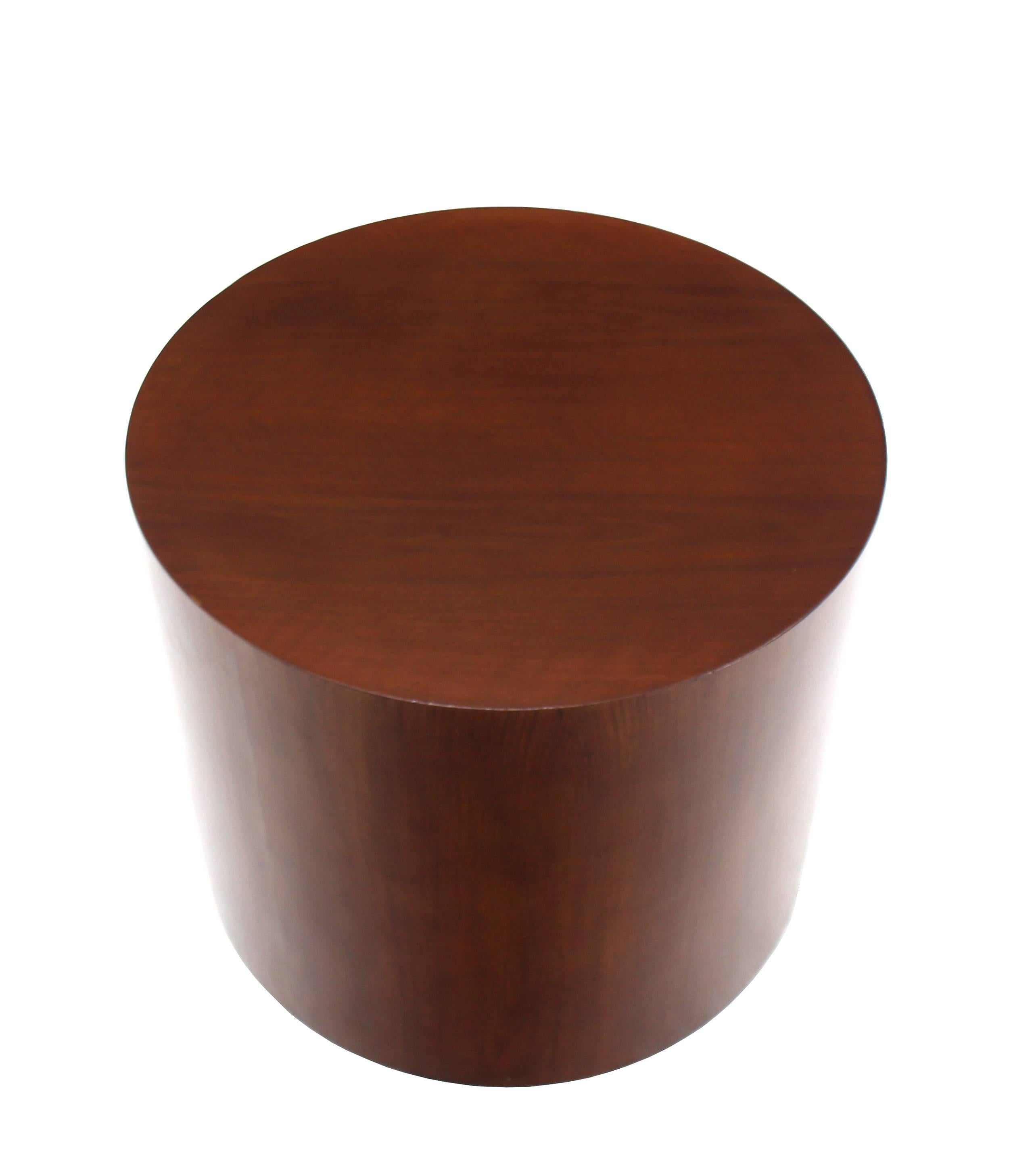 Pair of Walnut Round Drum Shape End Tables Pedestals 2