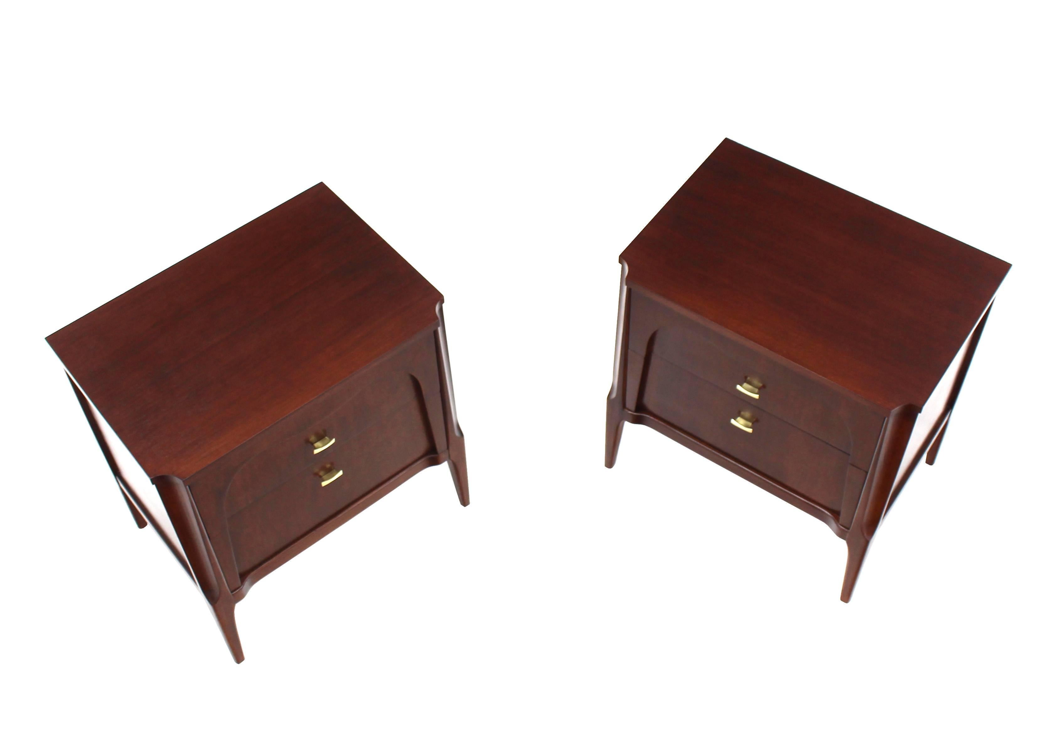 Mid-Century Modern Pair of Sculptural Two Drawers Nightstands End Tables