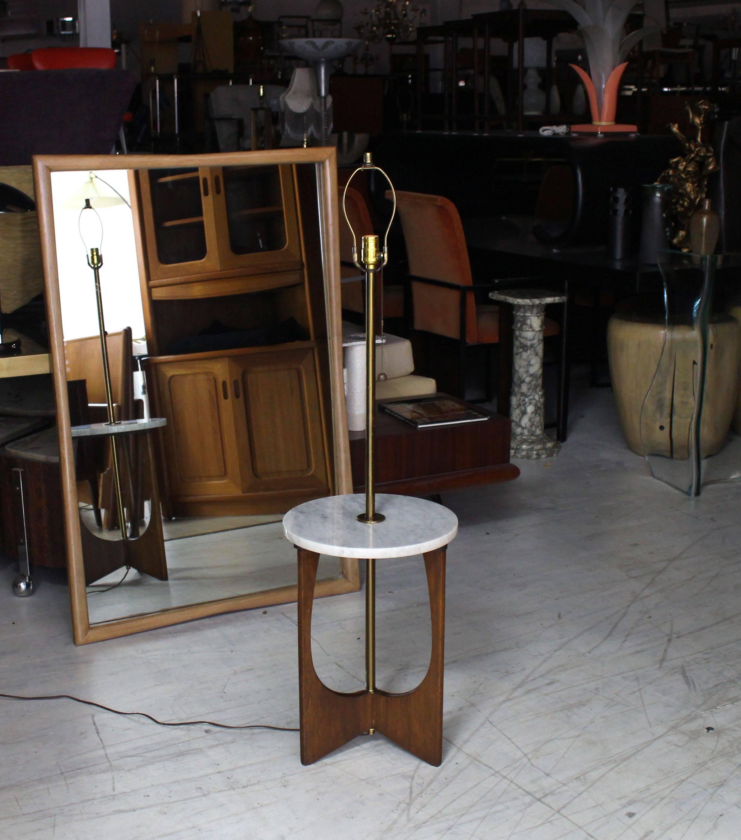 Very nice brass marble and walnut combination end side table floor lamp.
