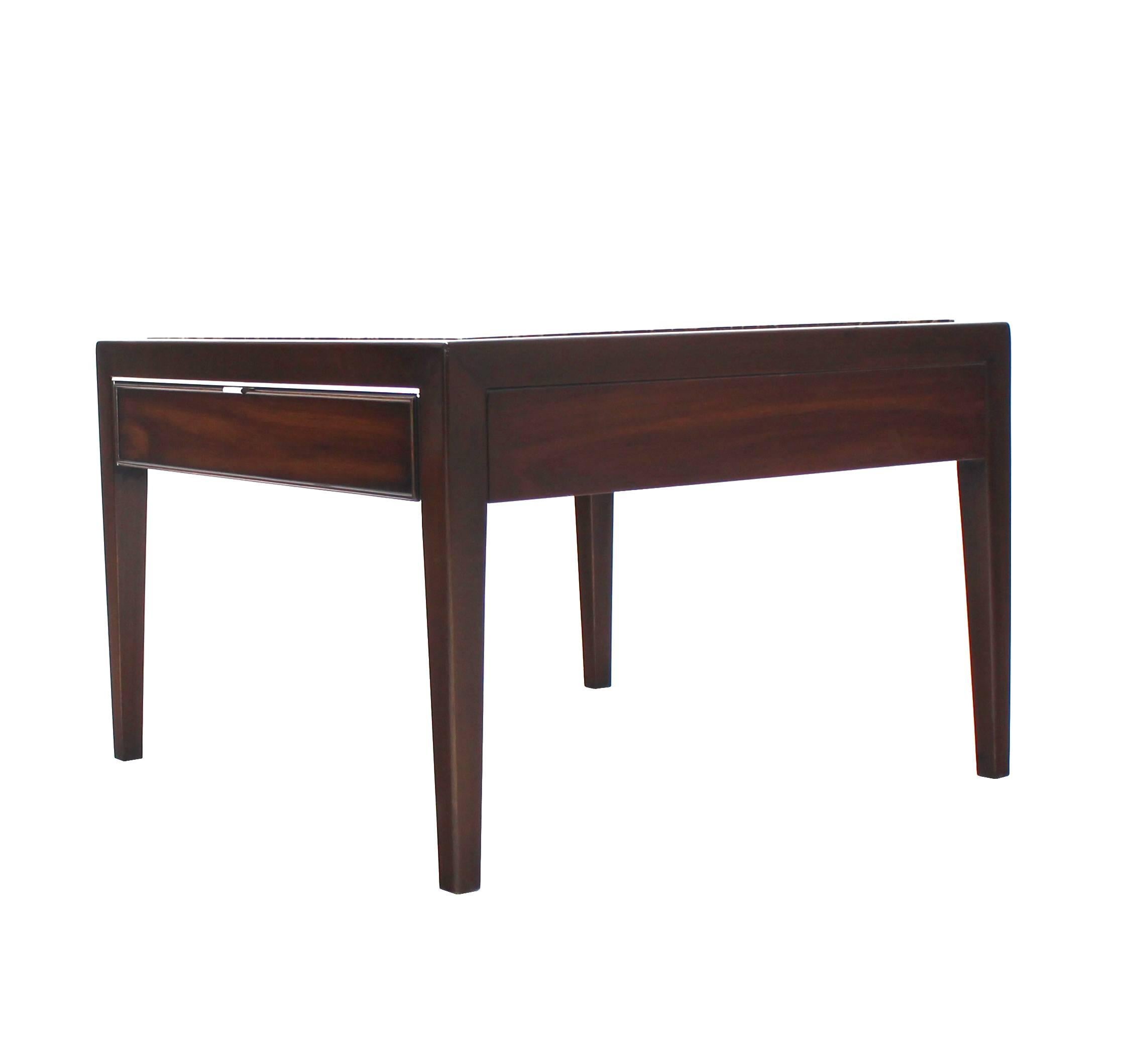 Square Marble-Top Walnut One Drawer Side Table 1