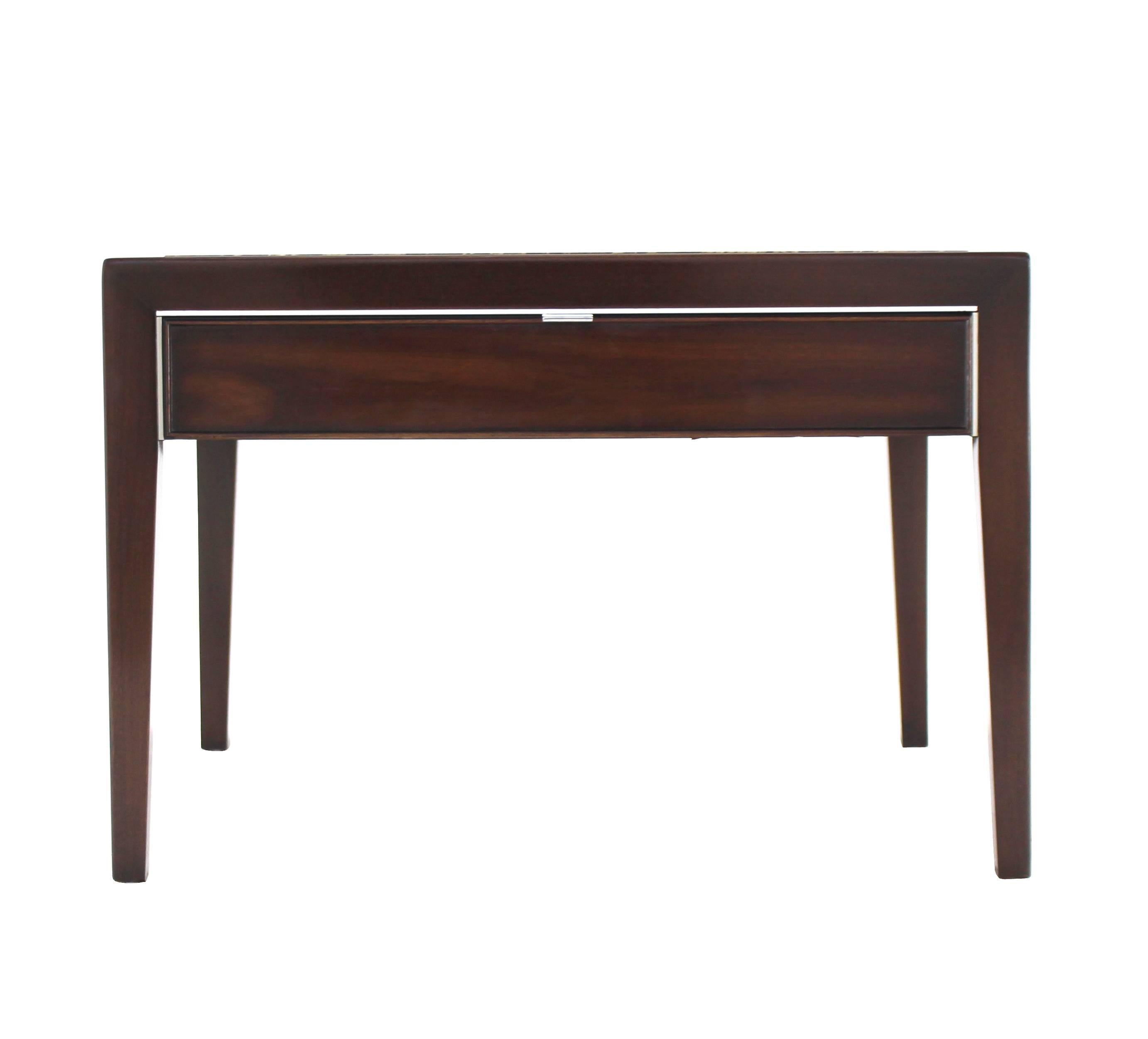 Square Marble-Top Walnut One Drawer Side Table 3