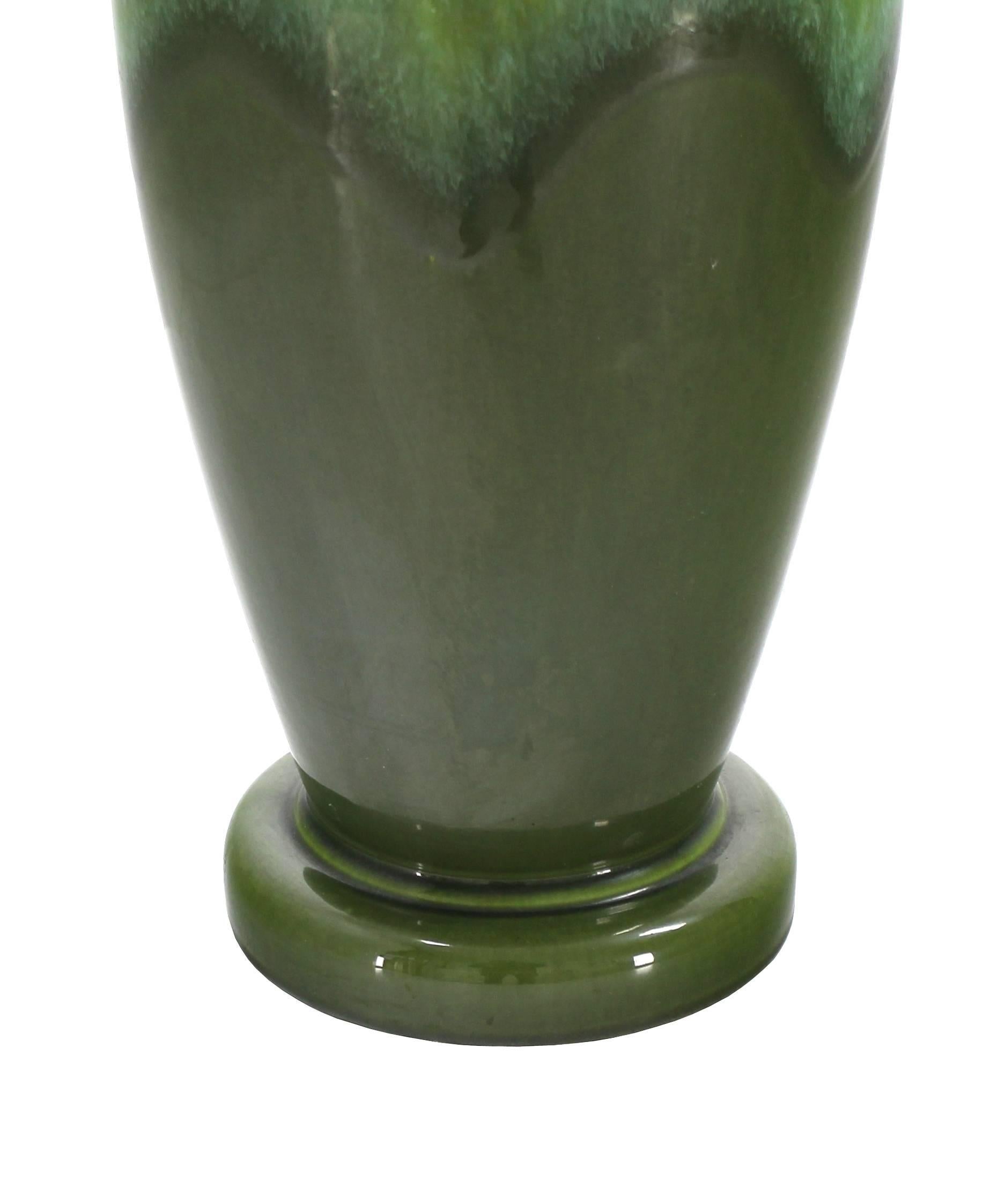 Mid-Century Modern Art Pottery Olive Green Vase Shape Base Table Lamp
