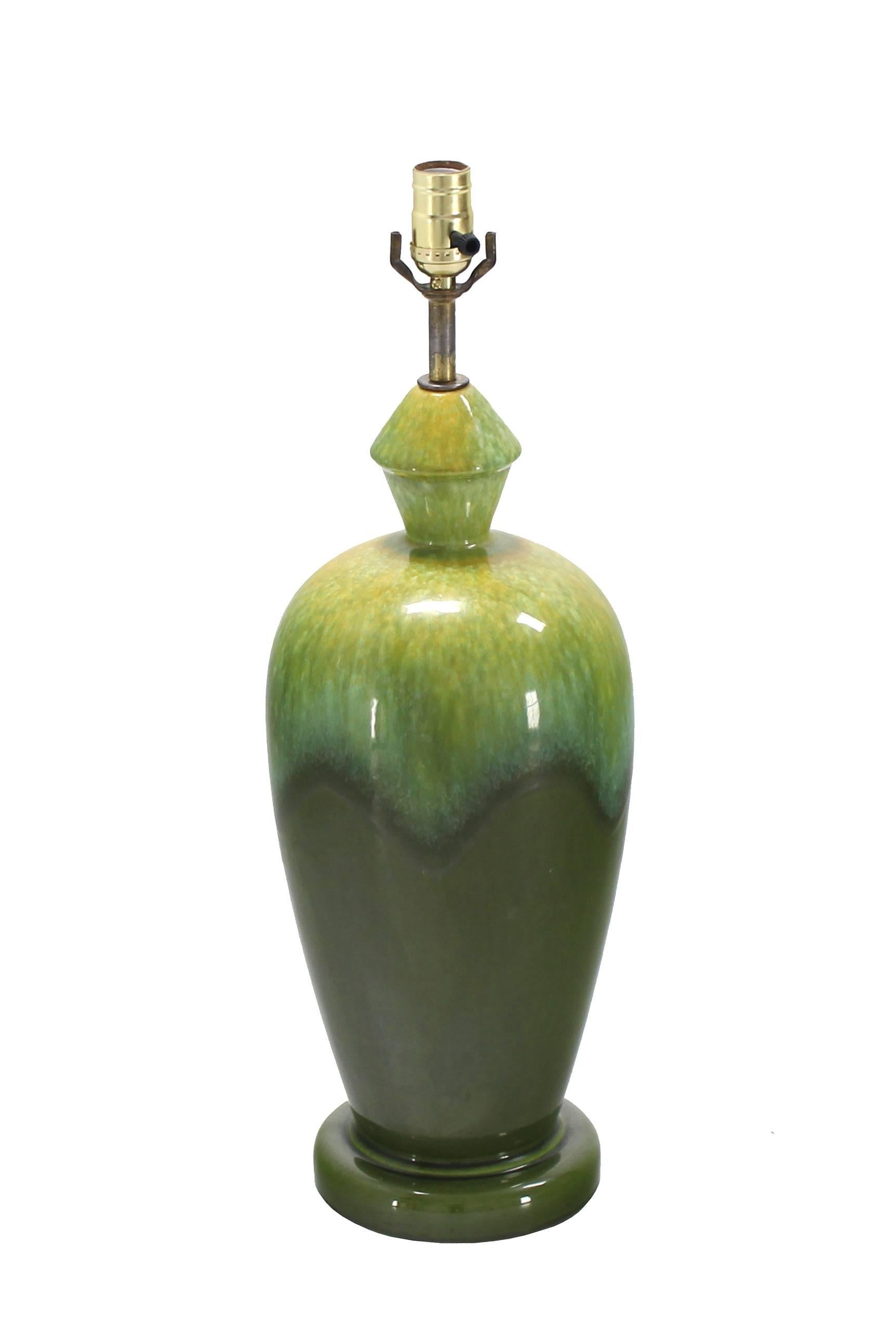 American Art Pottery Olive Green Vase Shape Base Table Lamp