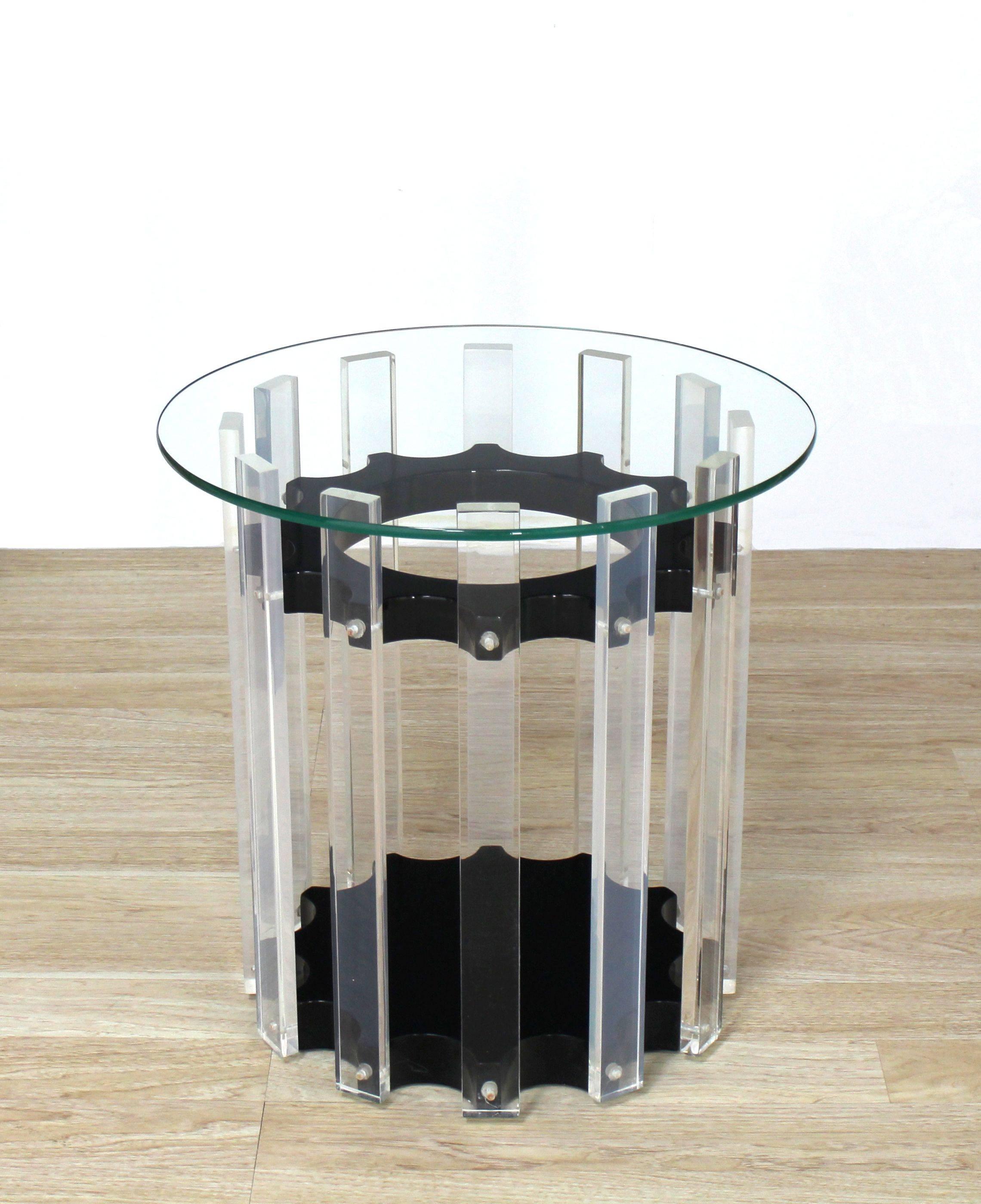 Very nice Mid-Century Modern lucite base glass top round side table.