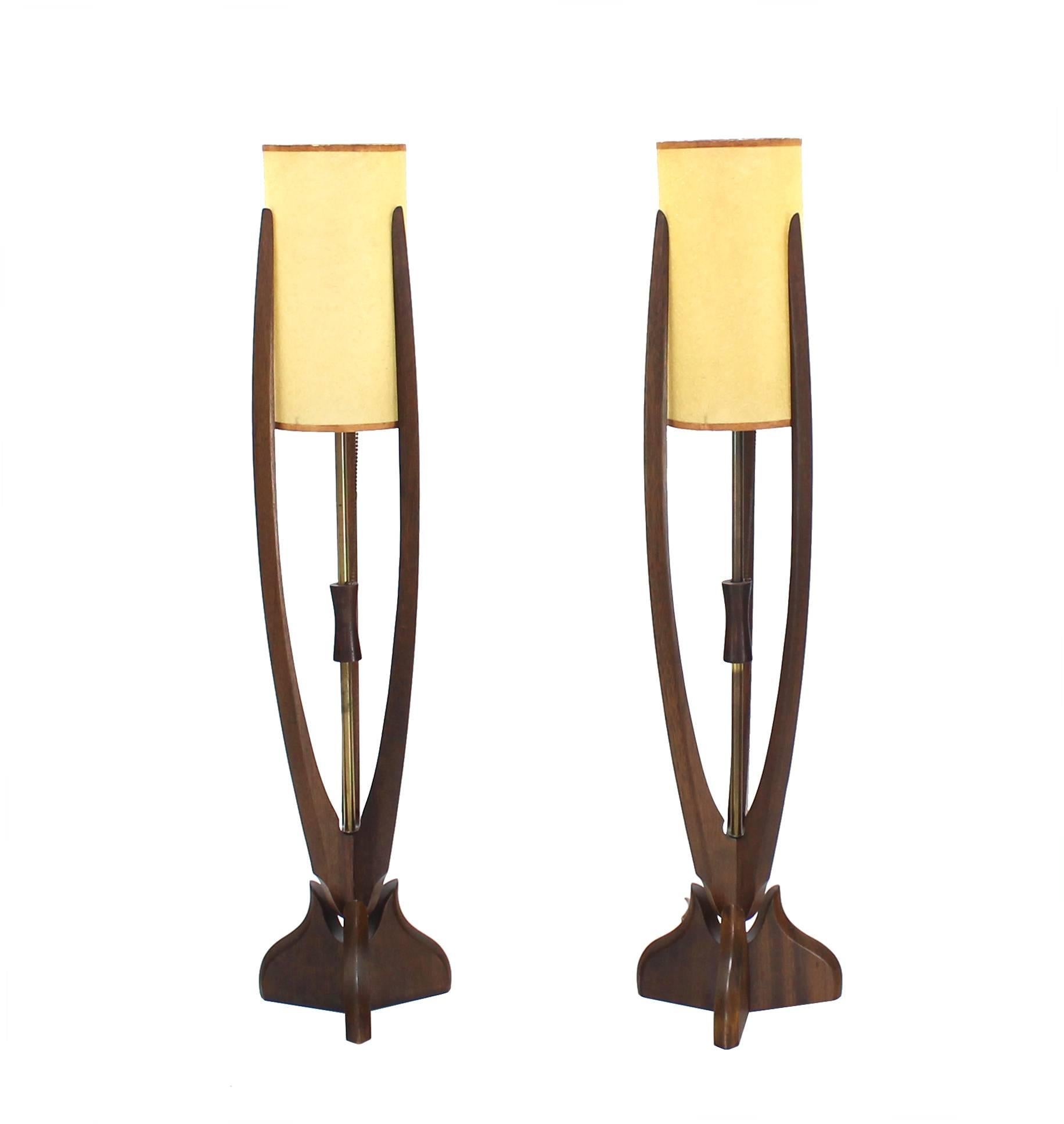 Mid-Century Modern Pair of Walnut Table Lamps