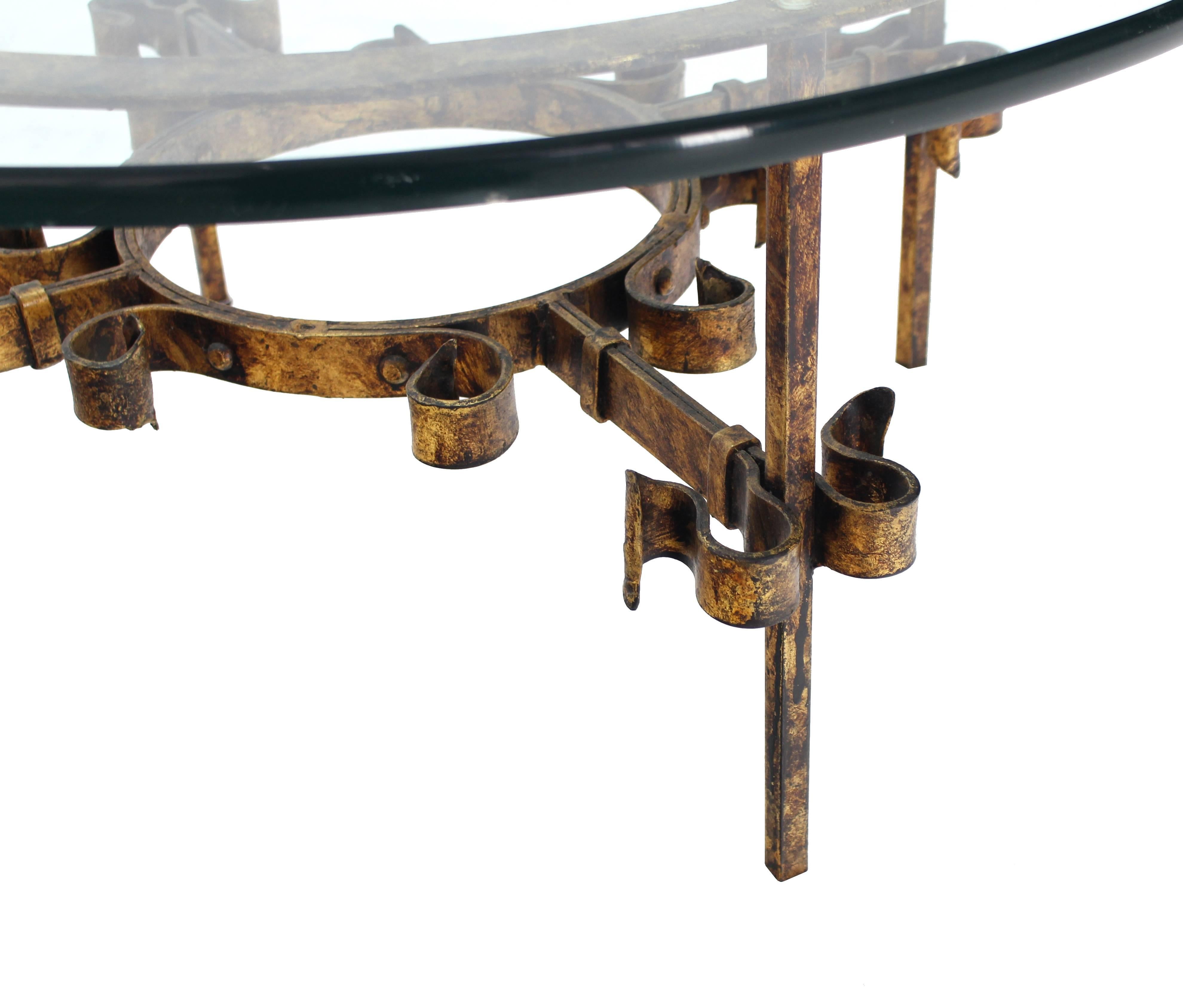 American Gilded Wrought Iron Base Round Coffee Table