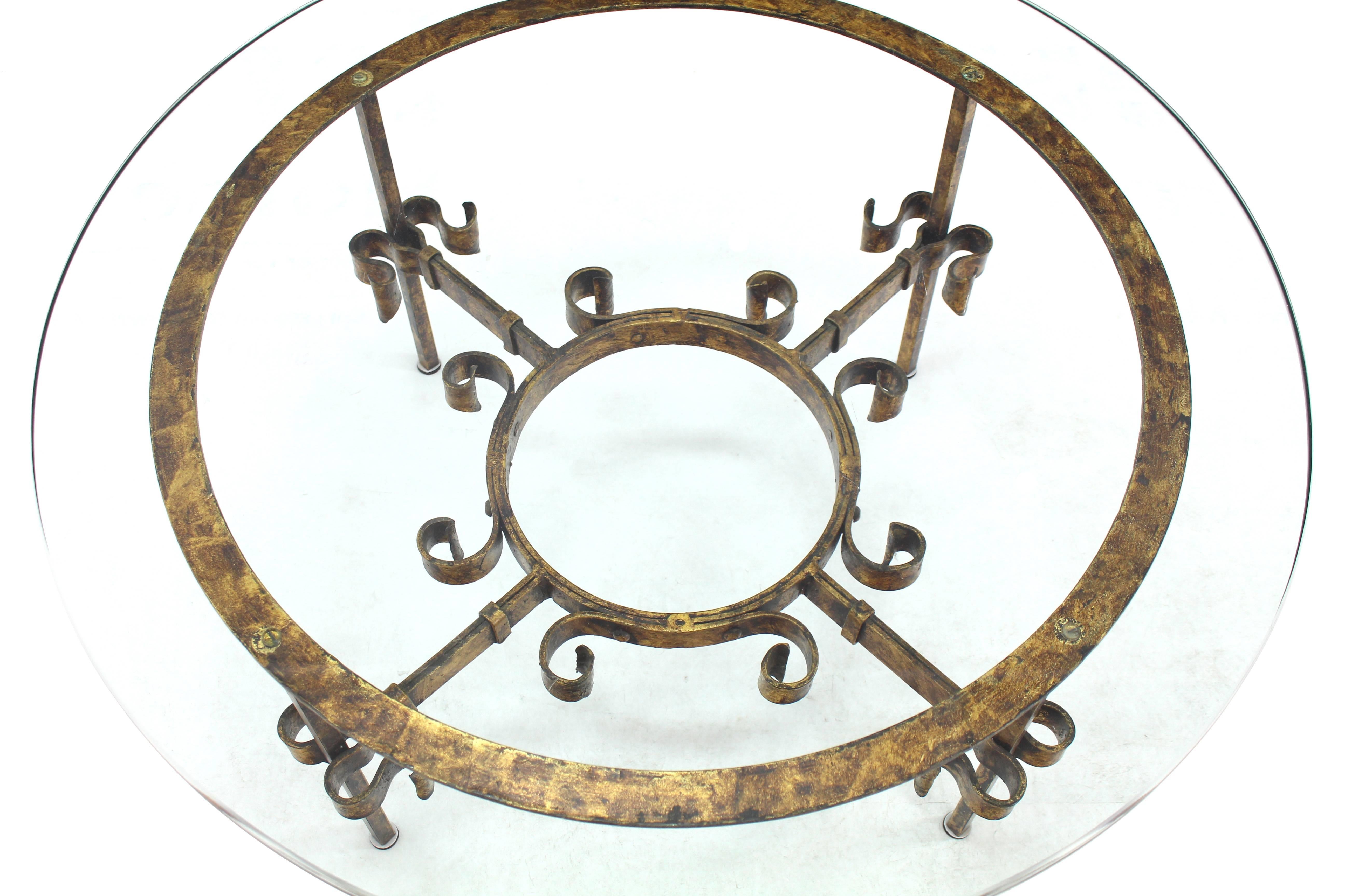 Gilded Wrought Iron Base Round Coffee Table In Excellent Condition In Rockaway, NJ