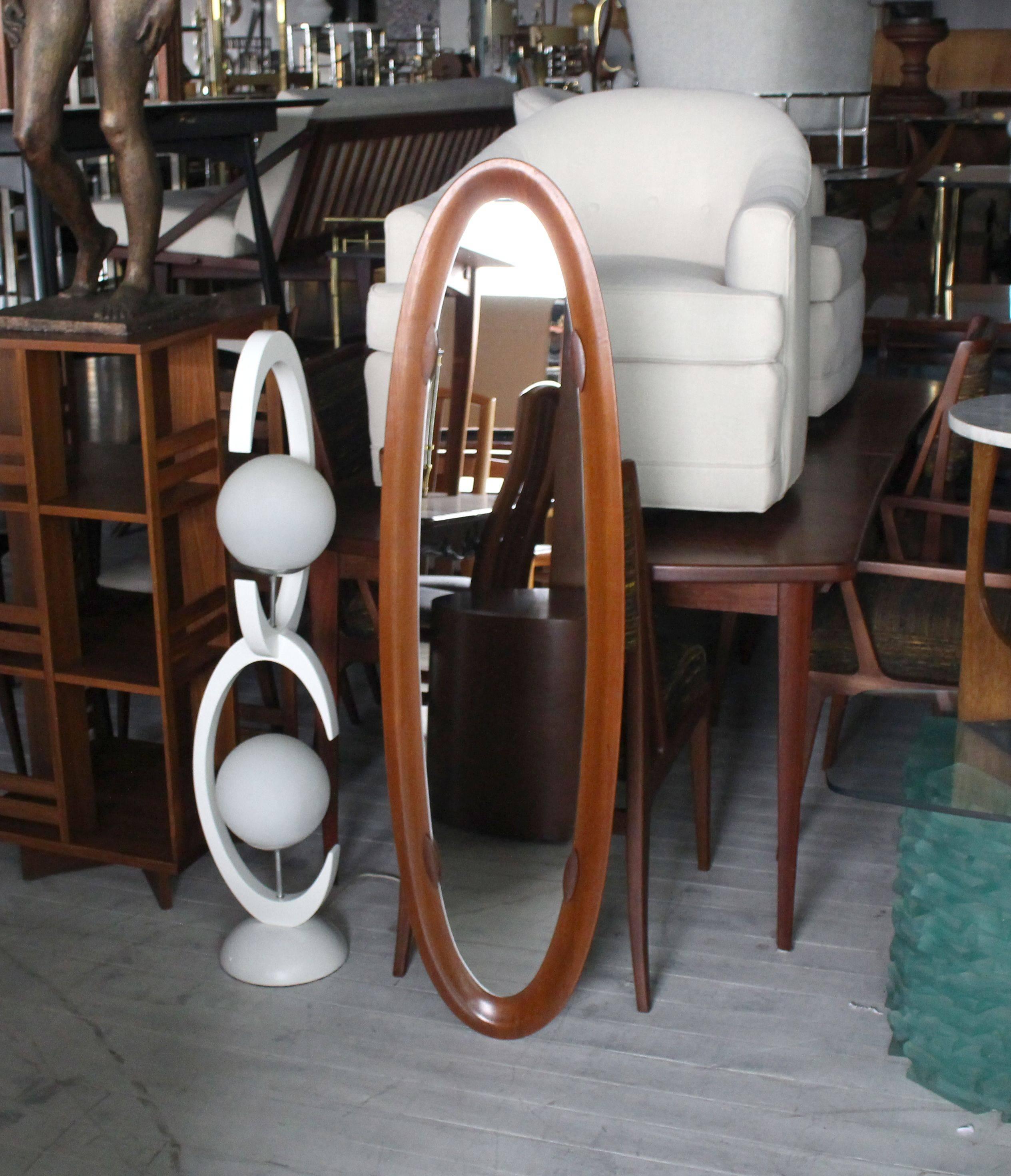 Very nice Danish Mid-Century Modern oval mirror. Measure: 55