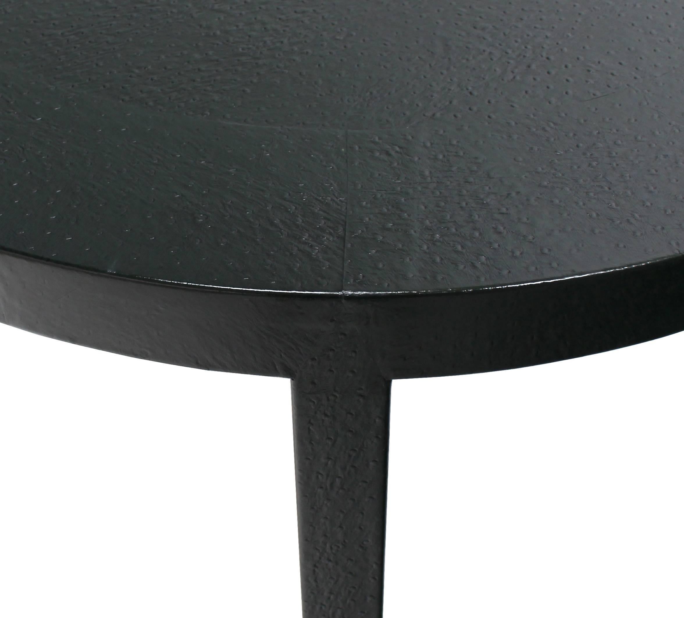 Mid-Century Modern Dark Olive Ostrich Skin Round Coffee Table For Sale