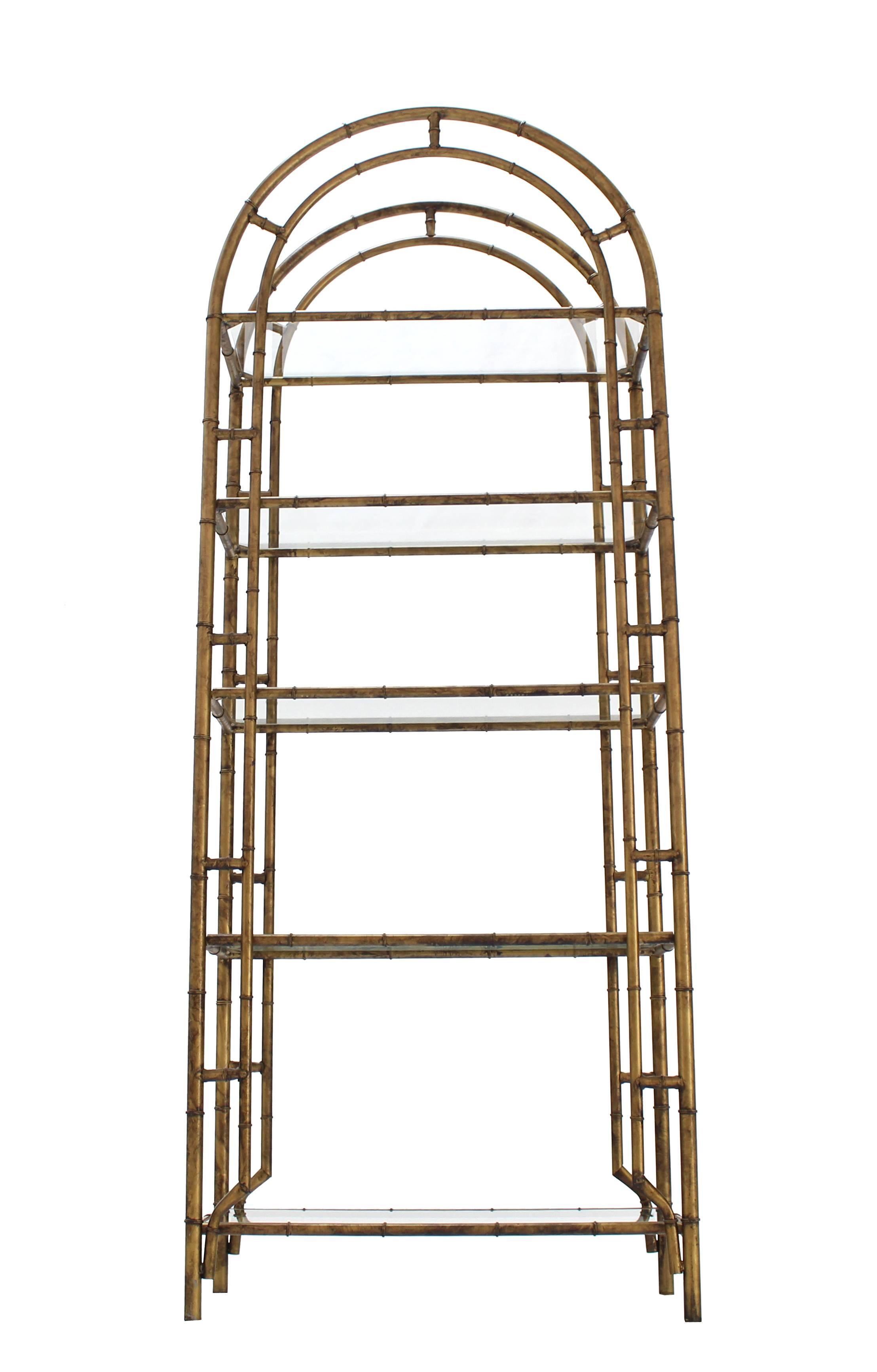 Mid-Century Modern Faux Bamboo Arch Shape Glass Shelves Etagere For Sale