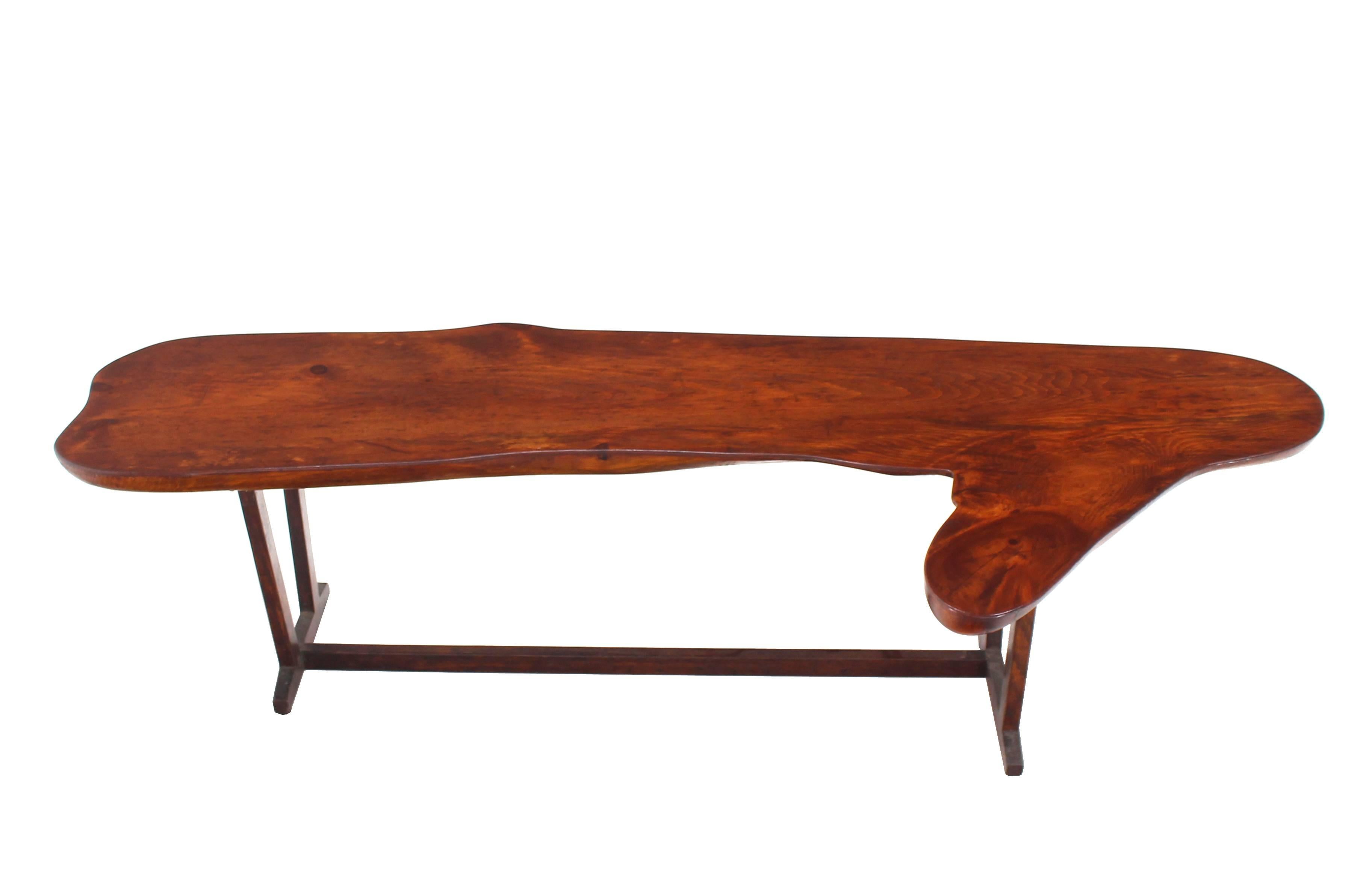 Varnished Organic Solid Top Coffee Table or Bench Live Edge For Sale