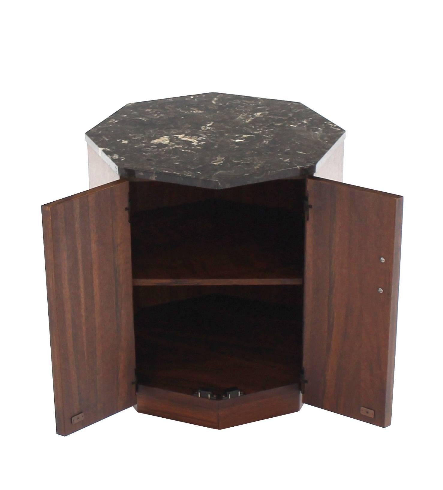 Octagon Marble-Top Side Table with Compartment 1