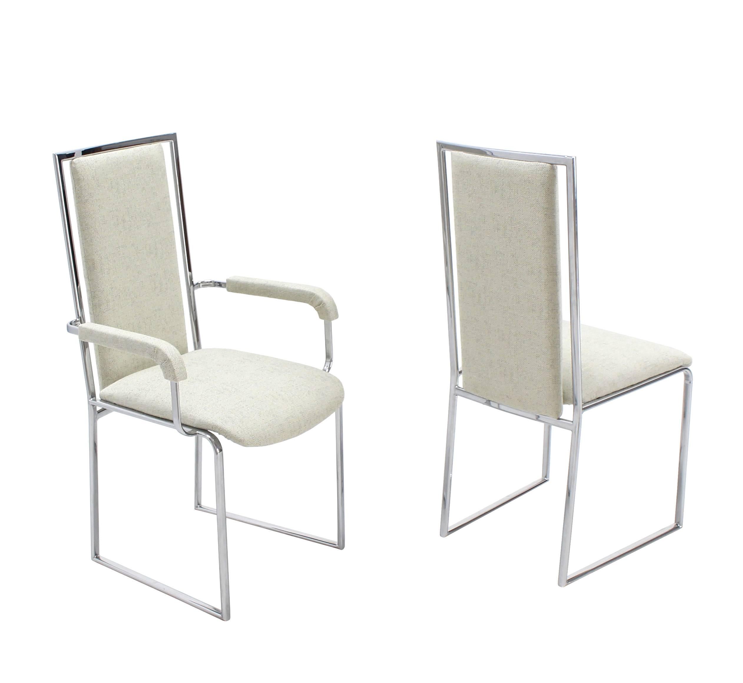 American New Upholstery Six Mid-Century Modern Chrome Dining Chairs For Sale