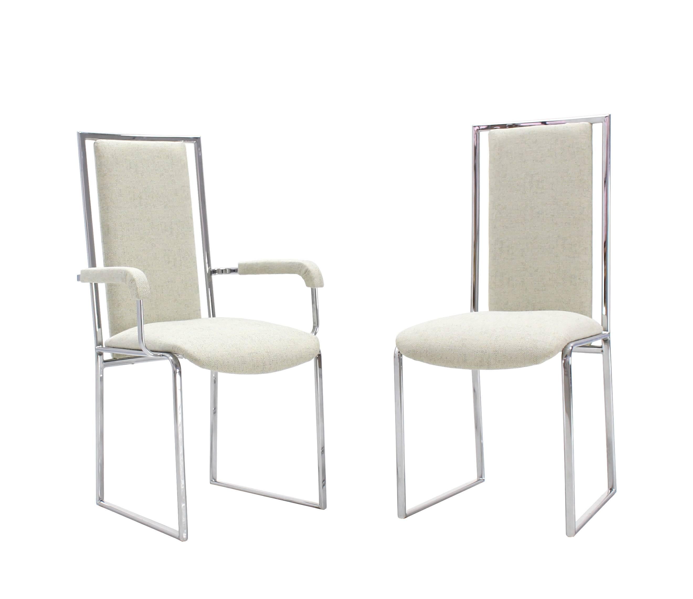 New Upholstery Six Mid-Century Modern Chrome Dining Chairs In Excellent Condition For Sale In Rockaway, NJ