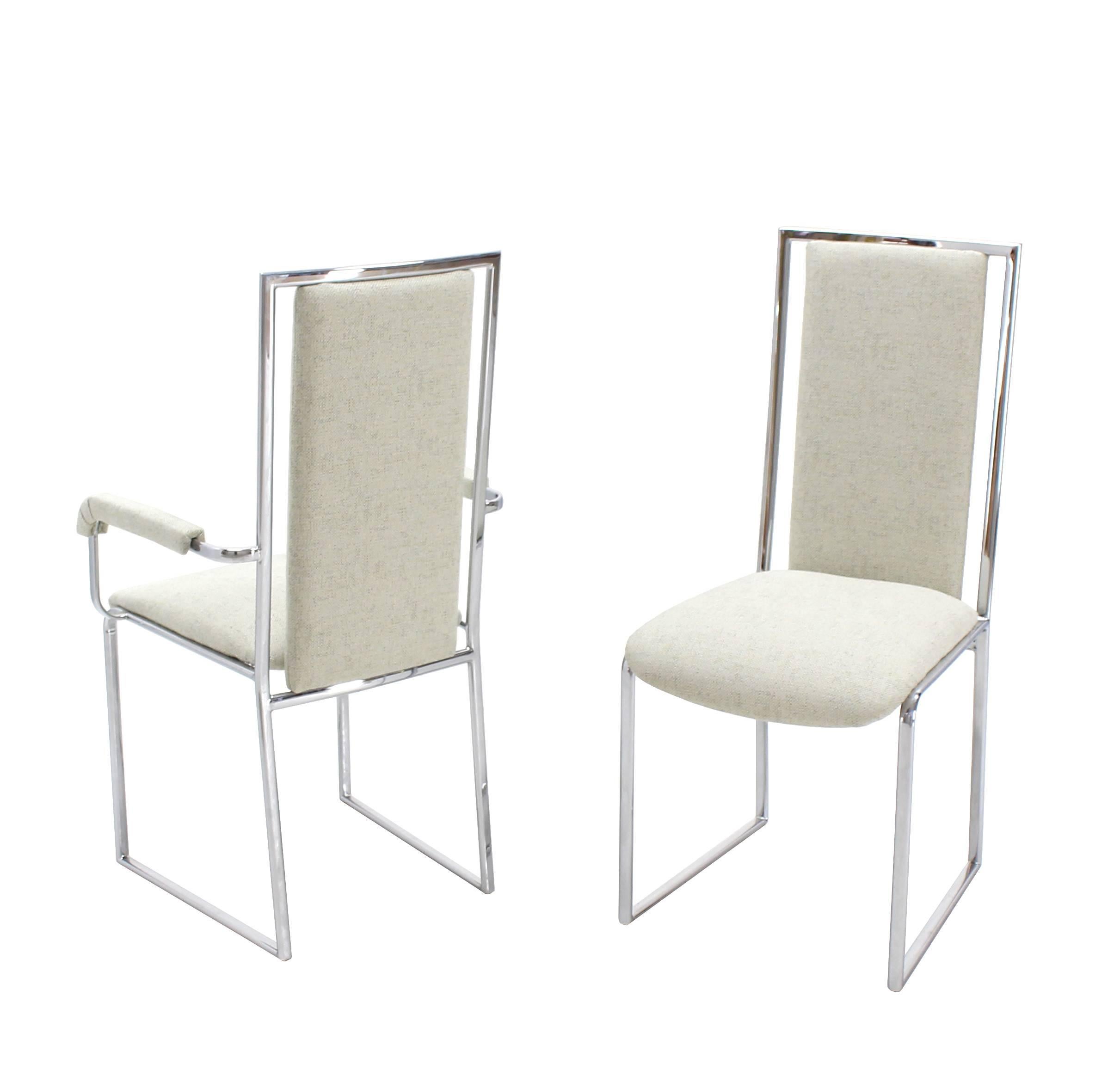 20th Century New Upholstery Six Mid-Century Modern Chrome Dining Chairs For Sale