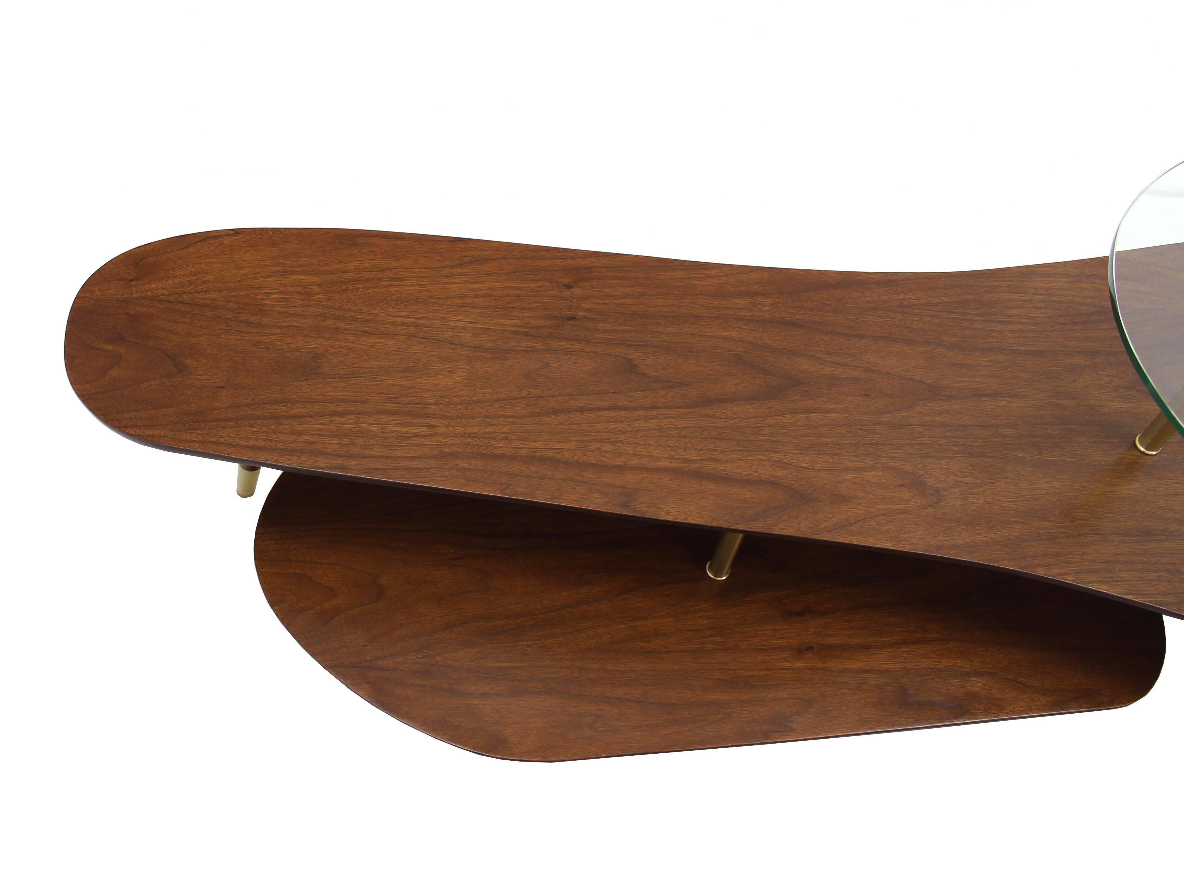 Mid-Century Modern Boomerang Shape Coffee Table with Glass Top