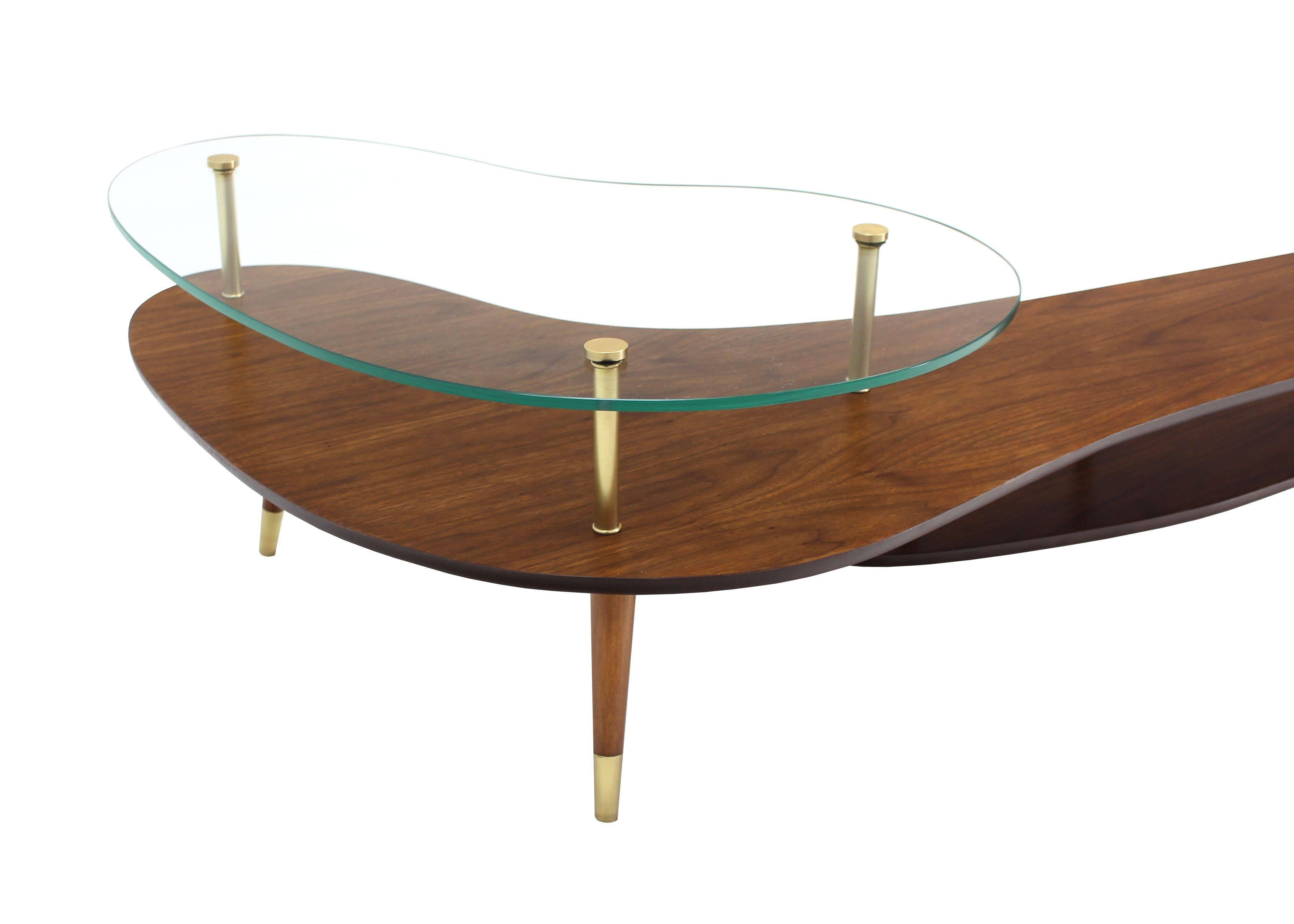 Boomerang Shape Coffee Table with Glass Top In Excellent Condition In Rockaway, NJ