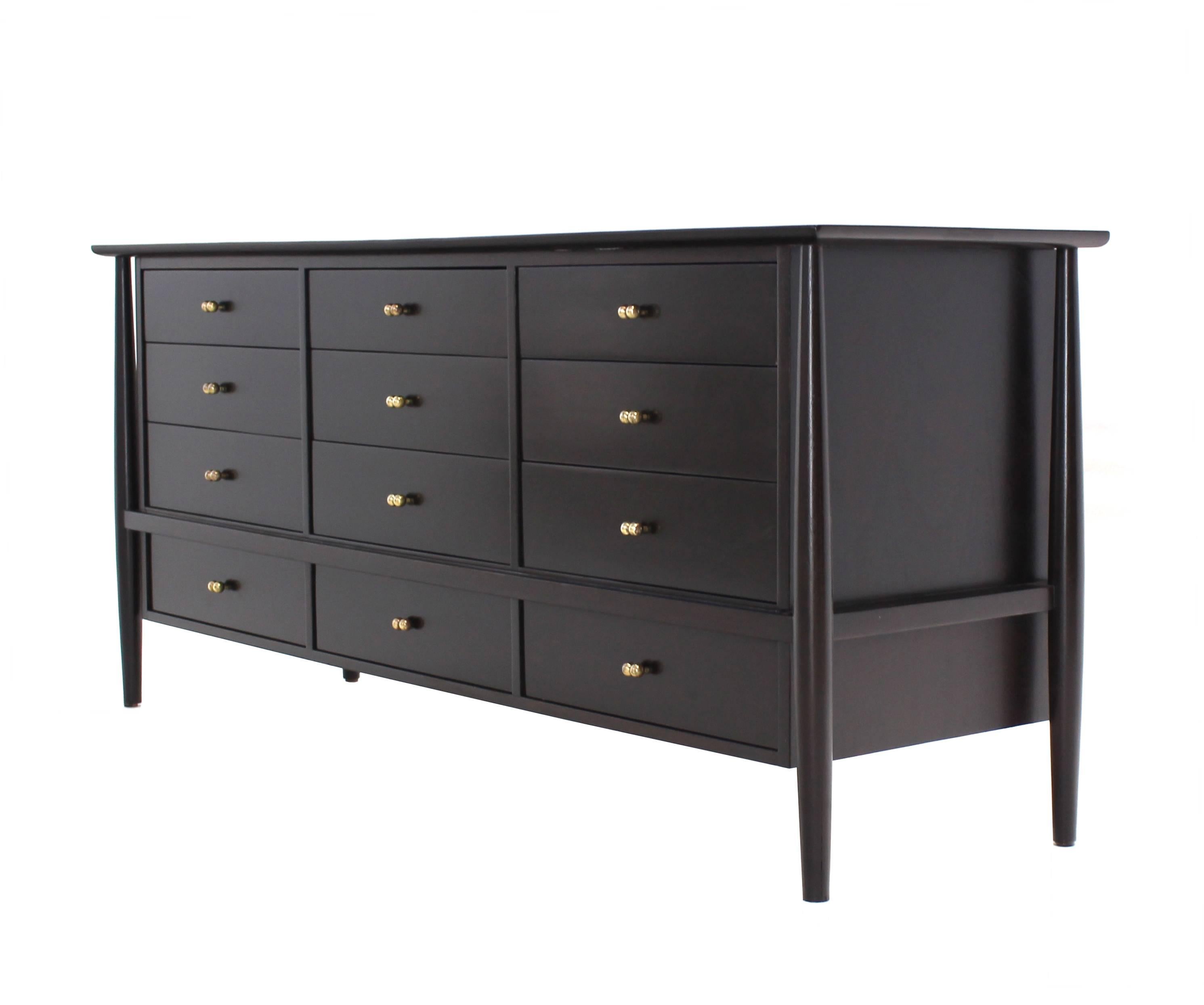 Dark chocolate finish John Stuart Mid-Century Modern 12 drawer’s dresser credenza.