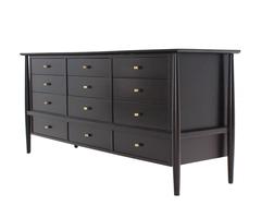 Sculptured Body Solid Brass Pulls 12 Drawers Walnut Dresser