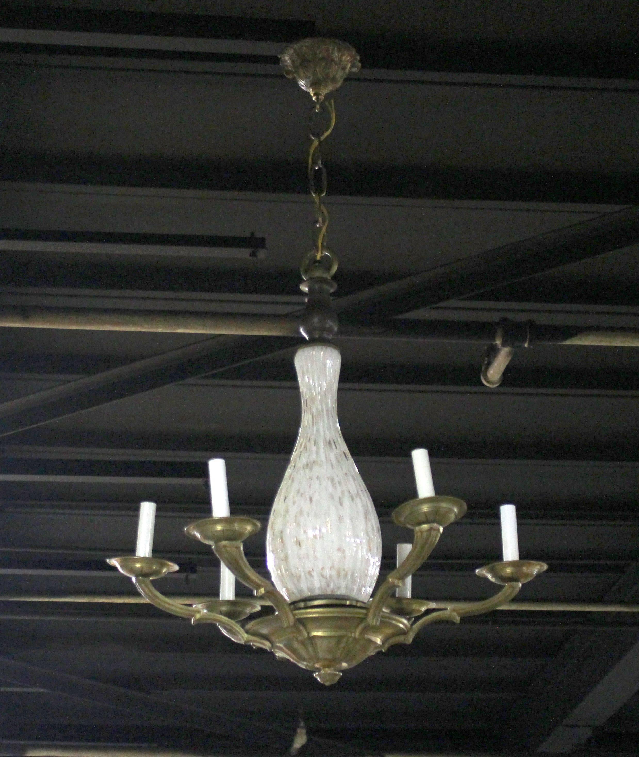 Very brass or bronze nice Mid-Century Modern light fixture chandelier.