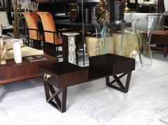 Bi Level Coffee Table with Two Side Drawers Storage in Espresso Finish