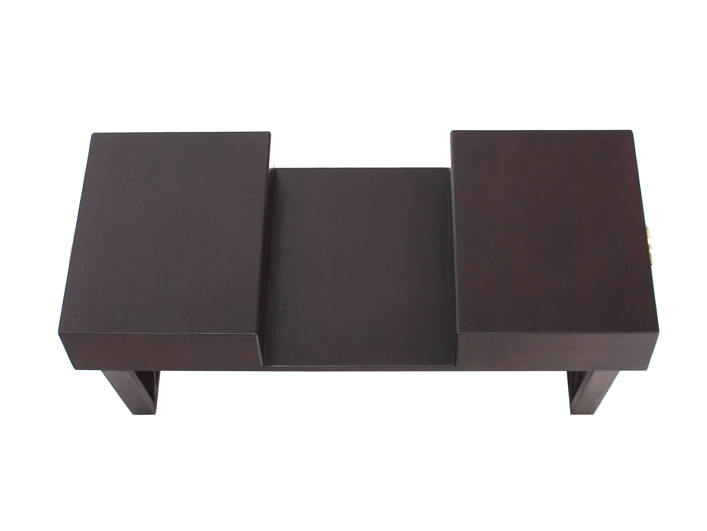 American Bi Level Coffee Table with Two Side Drawers Storage in Espresso Finish For Sale