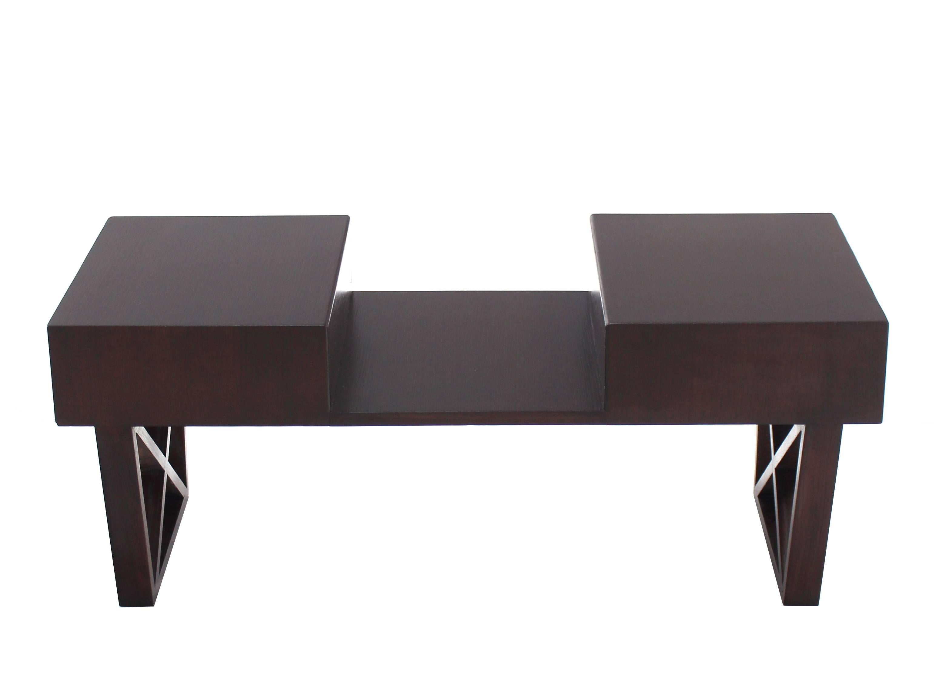 20th Century Bi Level Coffee Table with Two Side Drawers Storage in Espresso Finish For Sale