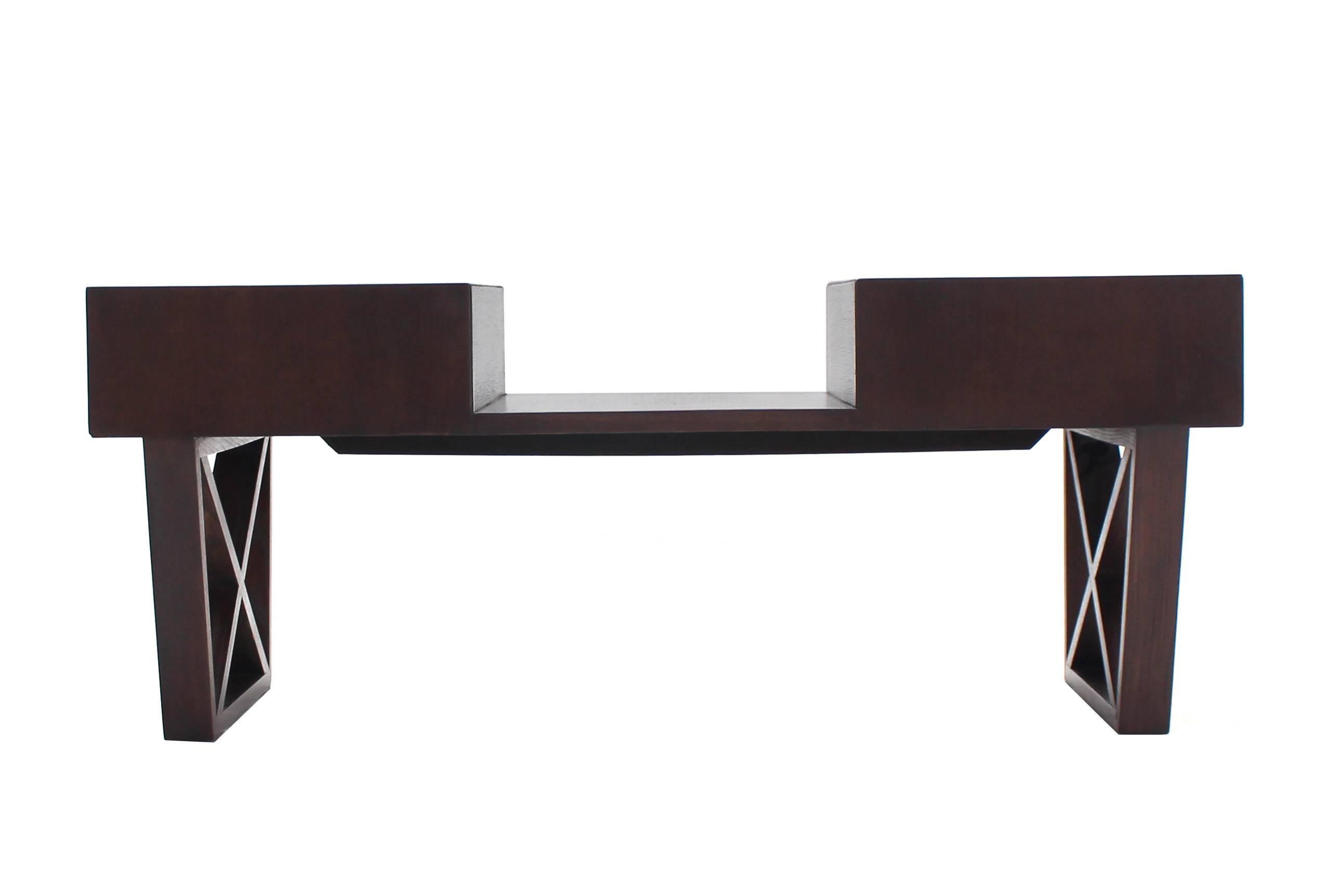 Bi Level Coffee Table with Two Side Drawers Storage in Espresso Finish For Sale 1