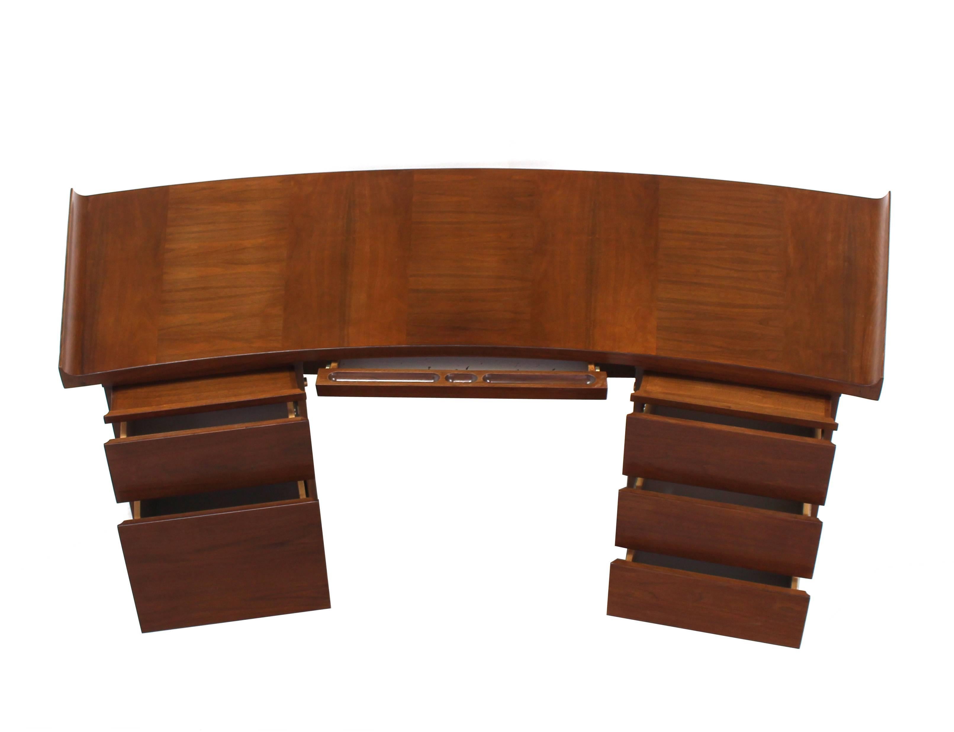 Mid-Century Modern Large Curved Top Walnut Executive Desk by Harvey Probber