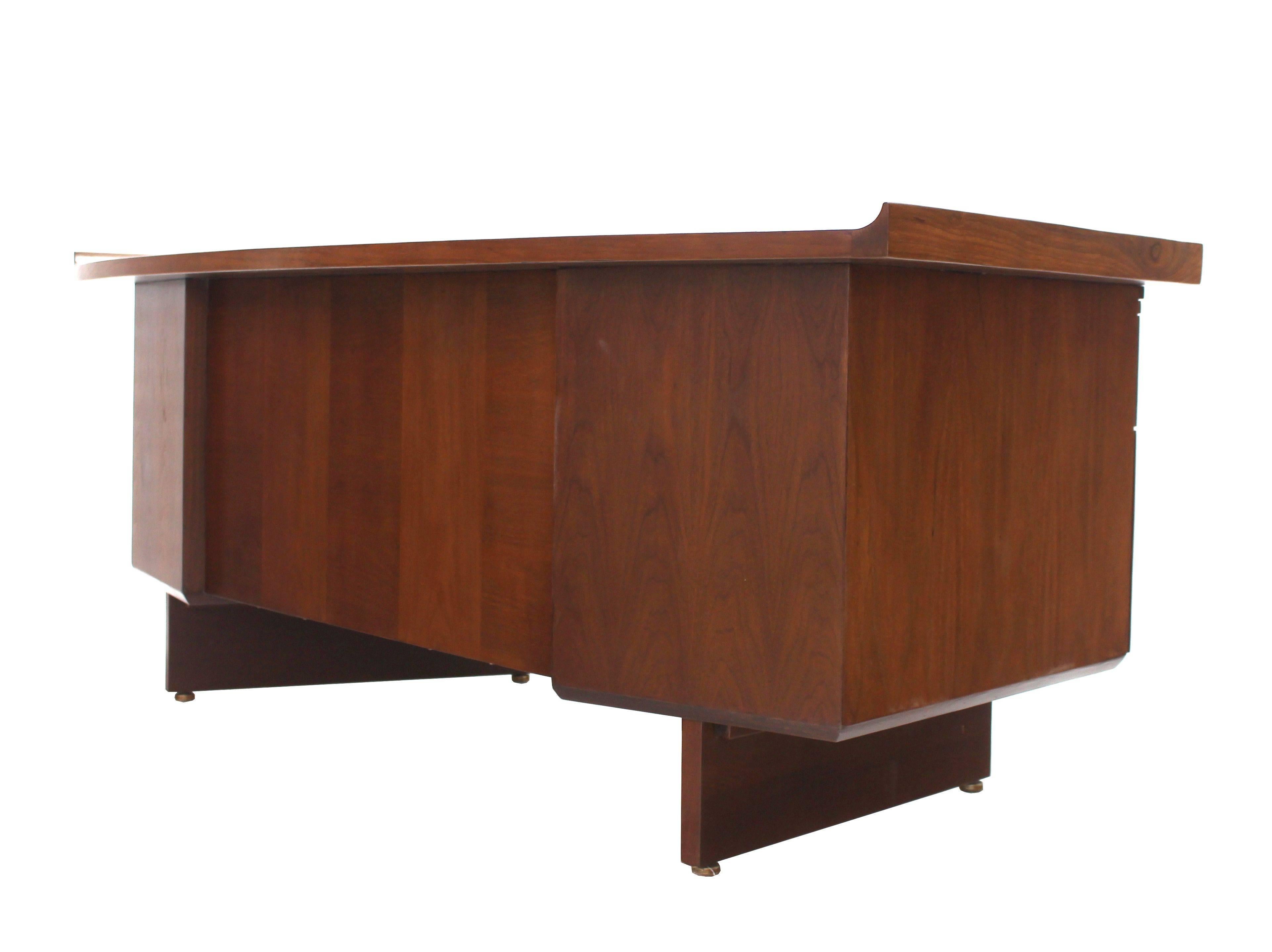 American Large Curved Top Walnut Executive Desk by Harvey Probber