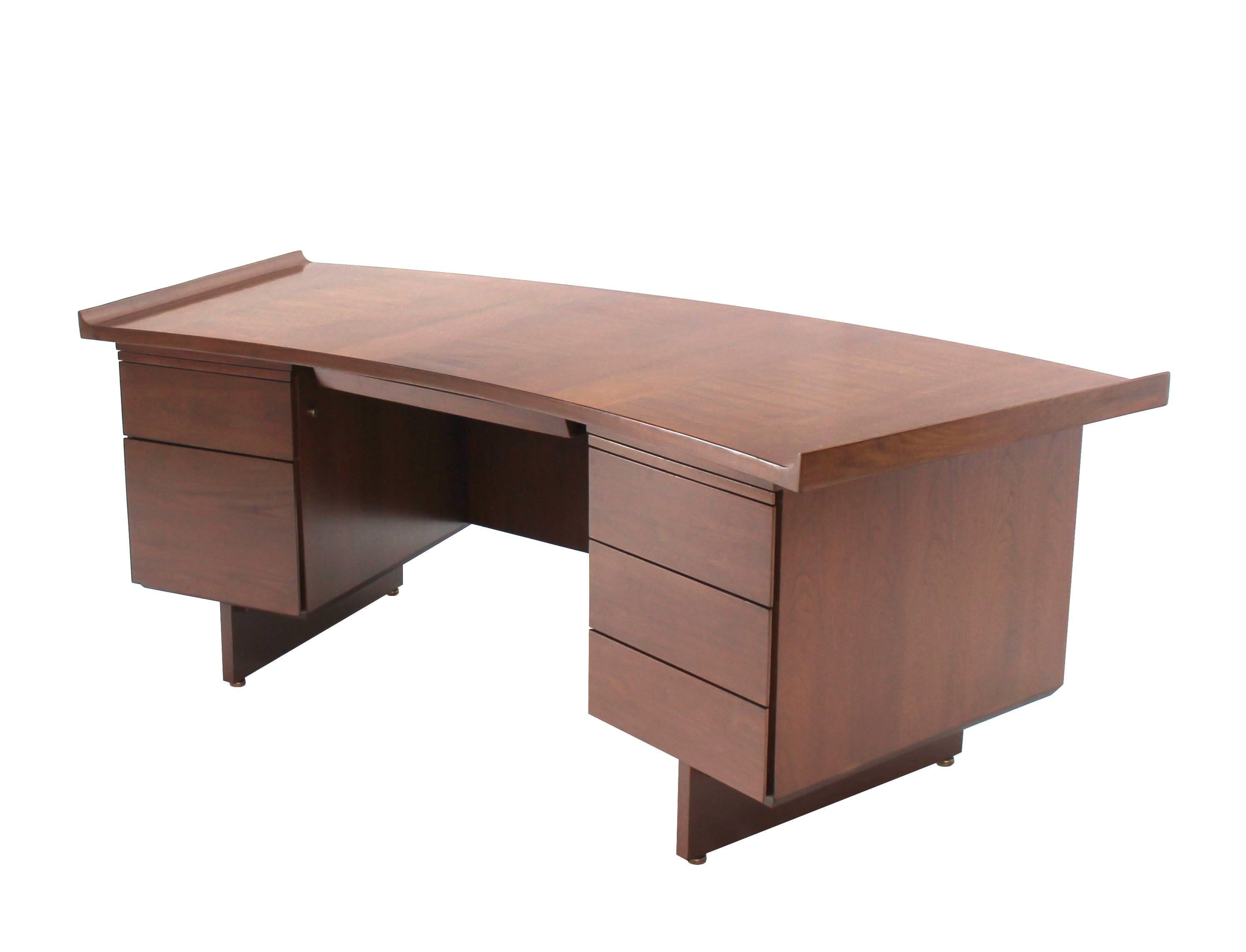 Mid-20th Century Large Curved Top Walnut Executive Desk by Harvey Probber