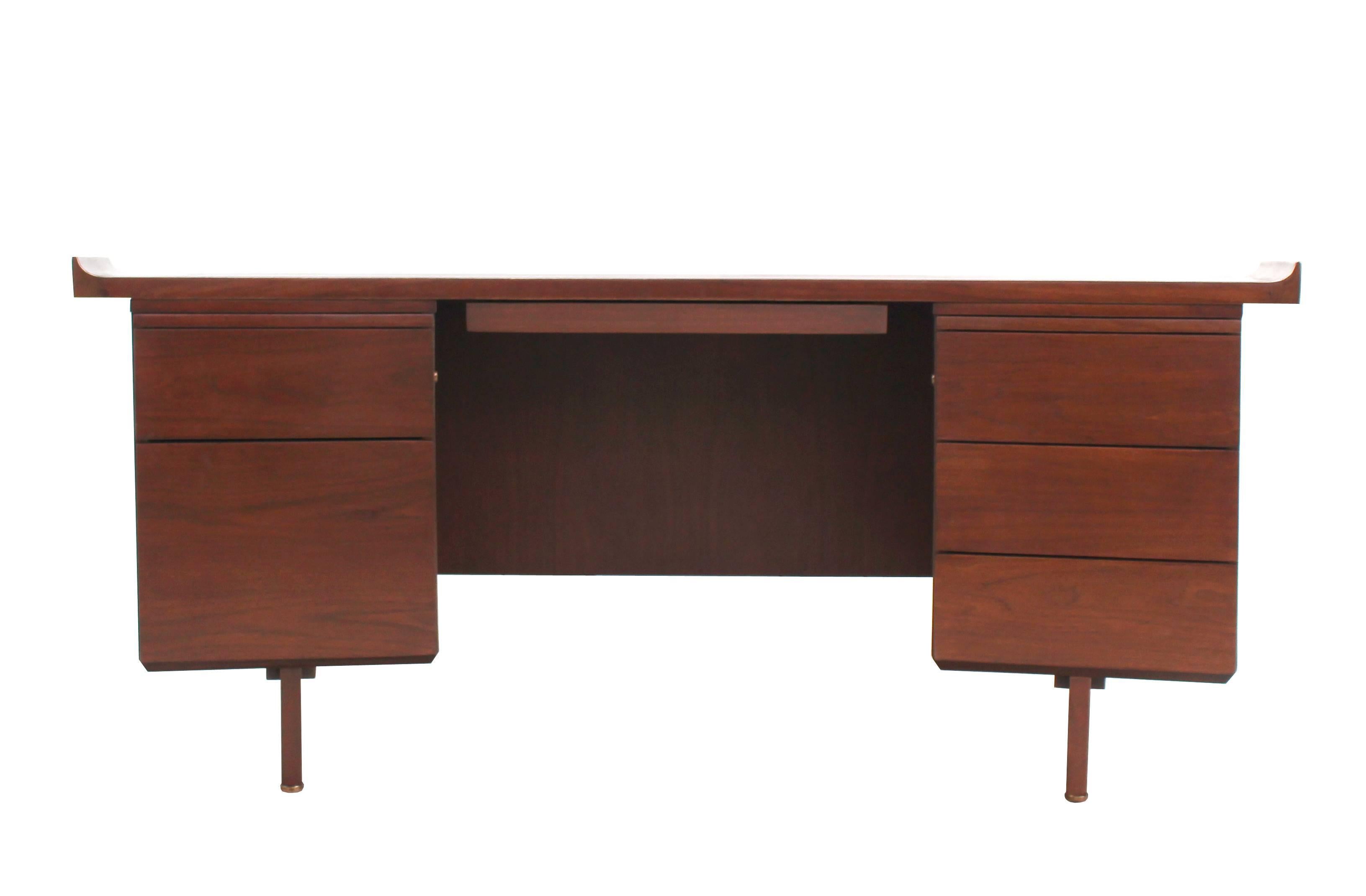 Large Curved Top Walnut Executive Desk by Harvey Probber 1